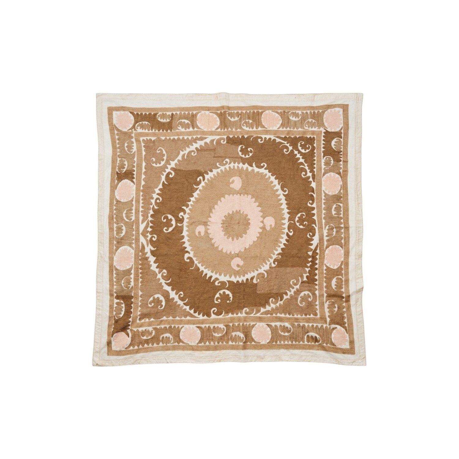 Decoratieve Vintage Neutrale Beige Suzani Uit Oezbekistan 145 X 150 Cm