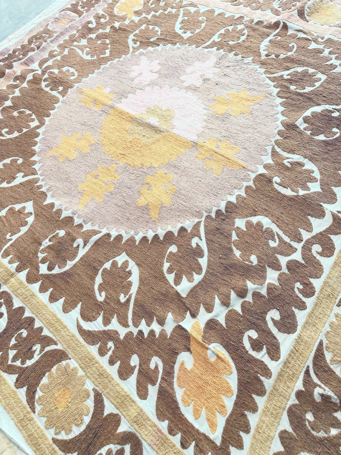 Hand Embroidered Uzbekistan Suzani Tablecloth 150 X 163 Cm photo for sale