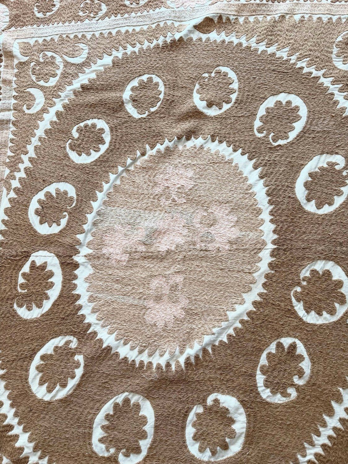 Suzani Wall Tapestry   Neutral Tan Uzbek Tablecloth 153 X 154 Cm photo furniture