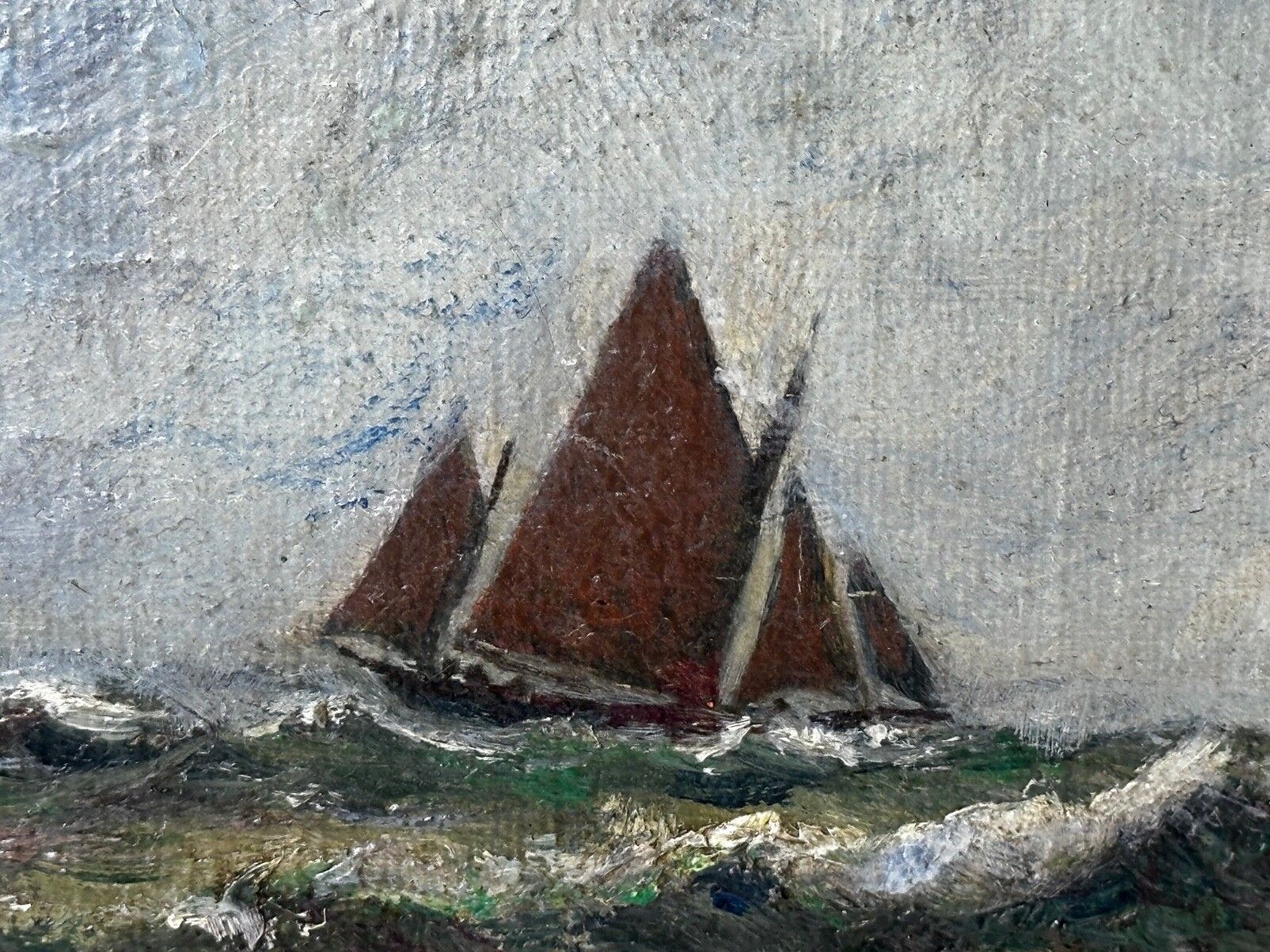 Antique Marine Oil Painting Spring Breeze & Squally Garwick Bay Isle Of Man photo buy