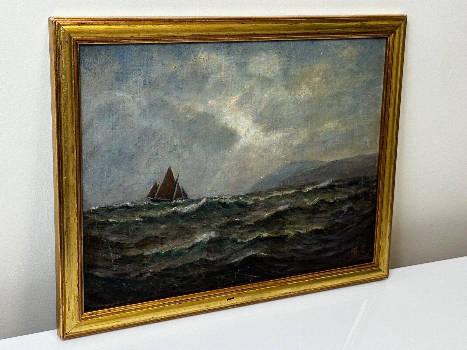2650.0 Antique Marine Oil Painting Spring Breeze & Squally Garwick Bay Isle Of Man photo