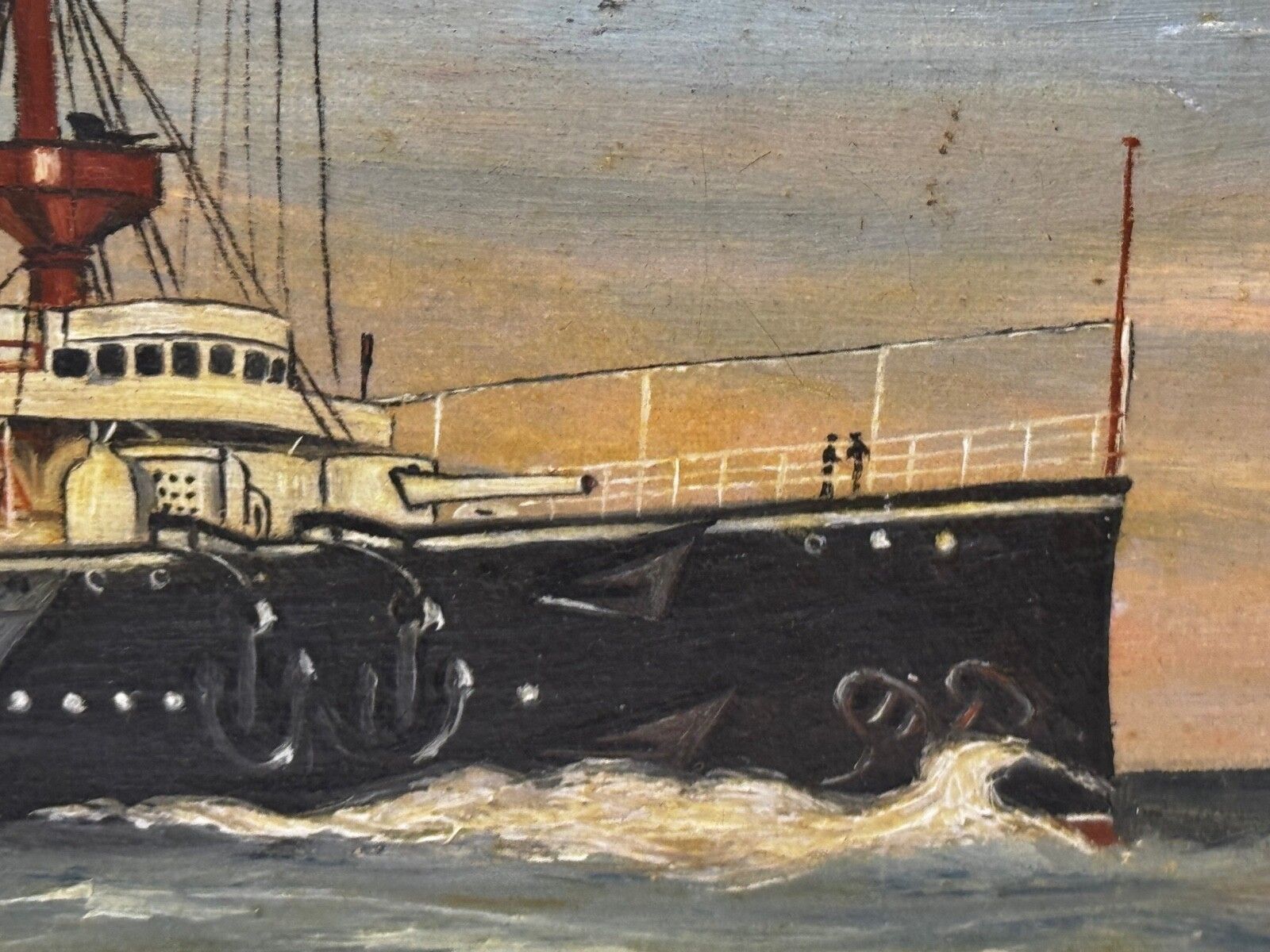 photo furniture Maritiem schilderij in olieverf, HMS Powerful Royal Navy Cruiser Ship, volger van Charles Dixon
