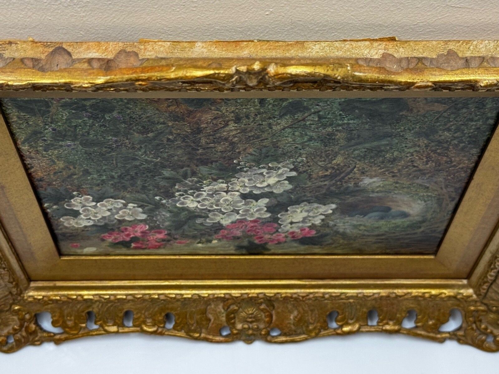 Oliver Clare Victorian Oil Painting Blossom Bird’s Nest & Blue Eggs C.1880–1890 photo 5000.0