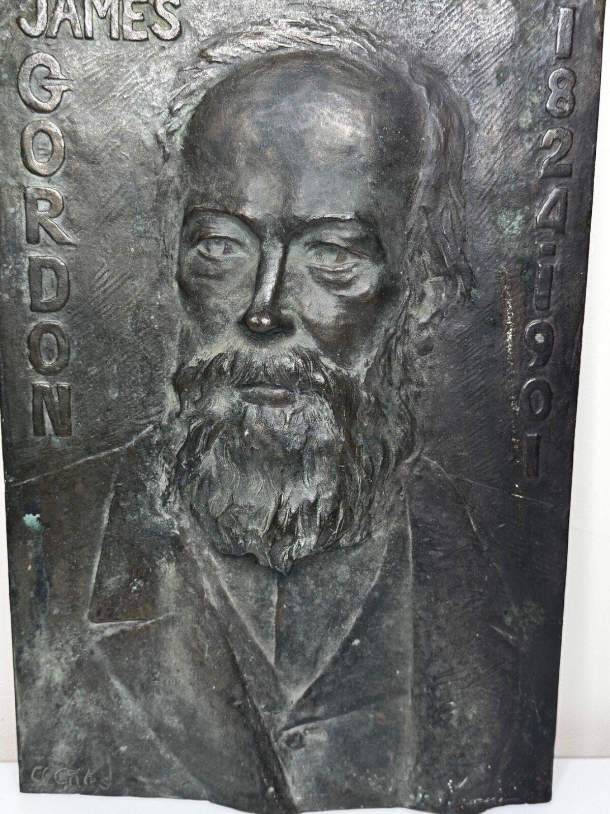 Kunst Brits bronzen portretreliëf James Gordon, begin 1900s, toegeschreven aan Alice Gates photo