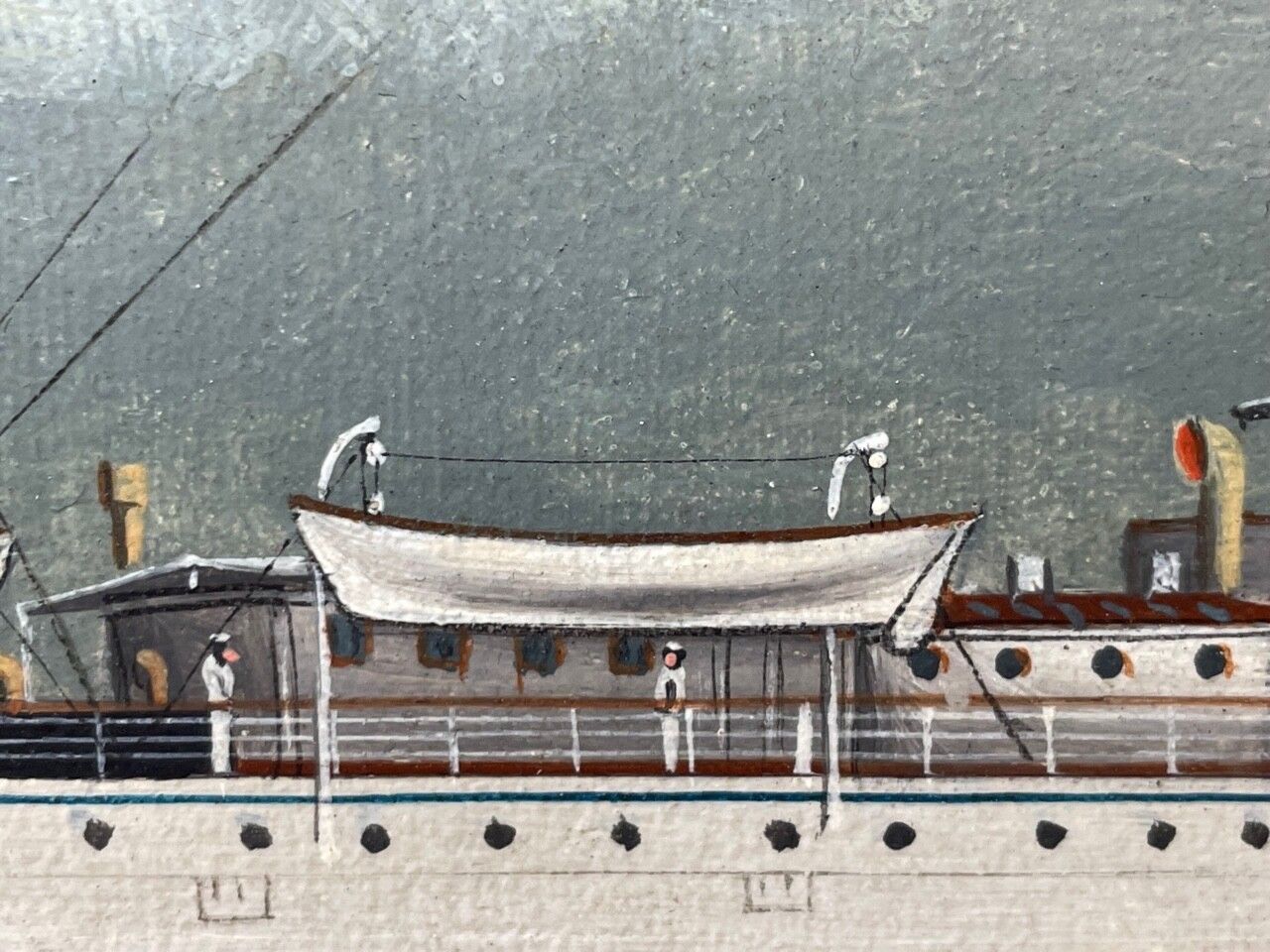 2900.0 Midden 20e eeuw, Anglo Chinese School, maritiem olieverfchilderij, HMS Alacrity, schoener, stoomschip photo