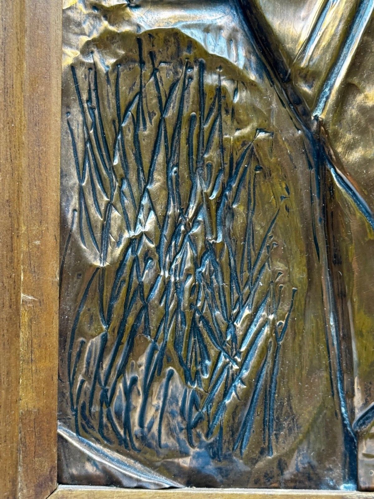 photo for sale Mid Century Eastern European Copper Harvest Maiden Hand Worked Modernist Relief