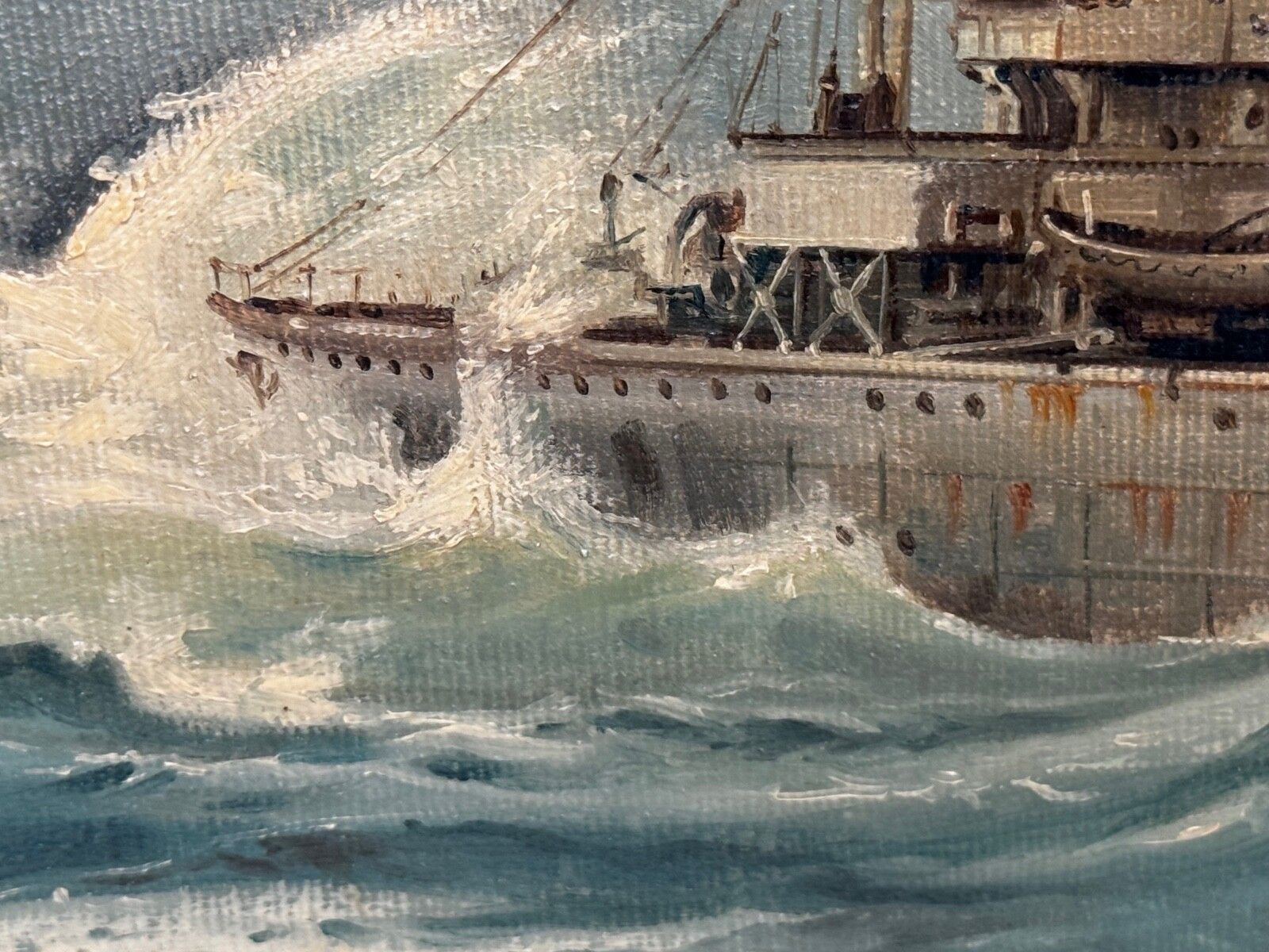 photo buy Vintage Oil Painting Hms Franklin Ship The Pentlands 1944 Ww2 Convoy Duty North Sea Signed David Charlesworth