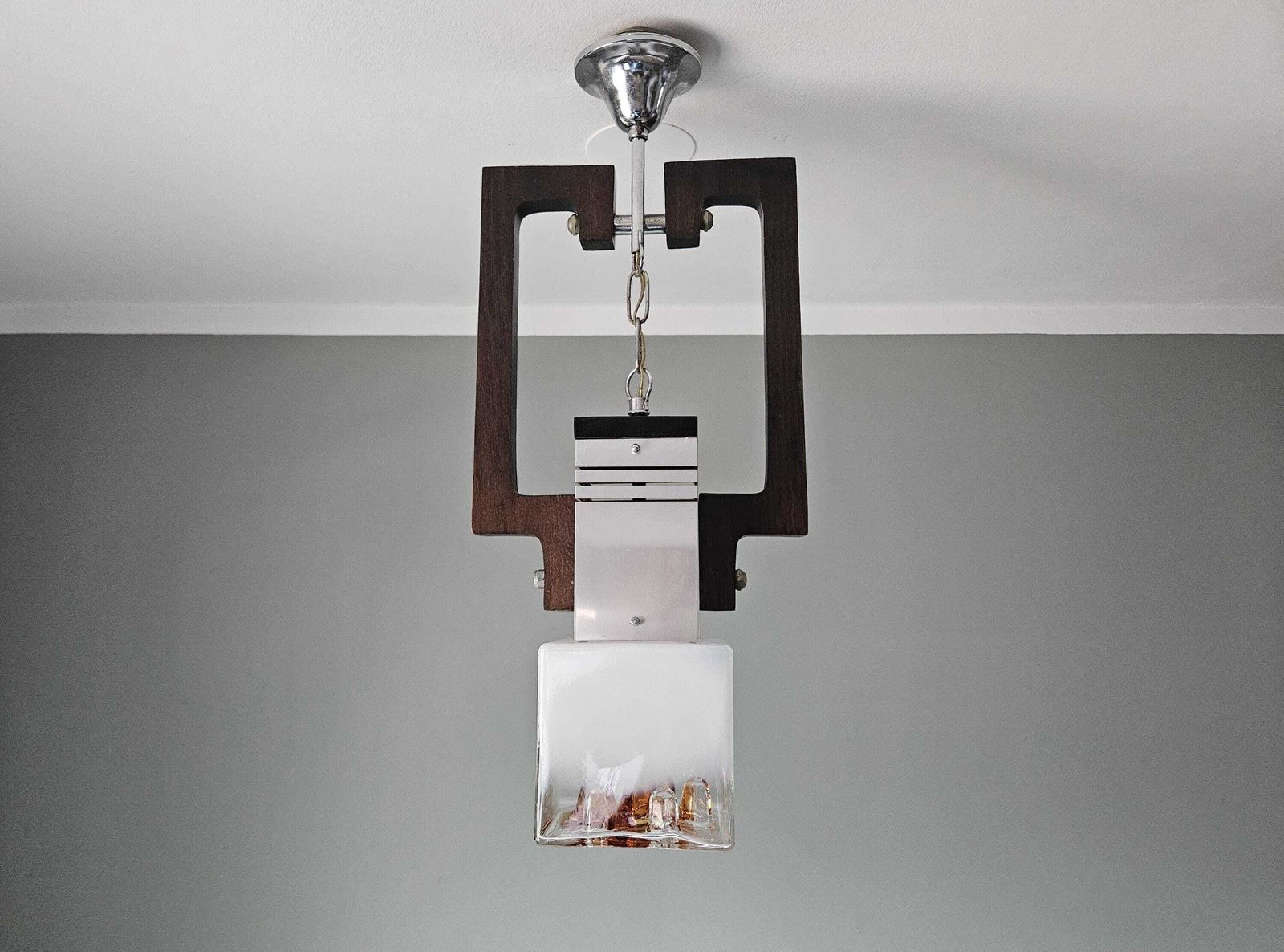 Vintage Mid-Century Hanglamp met Murano Glazen Kap