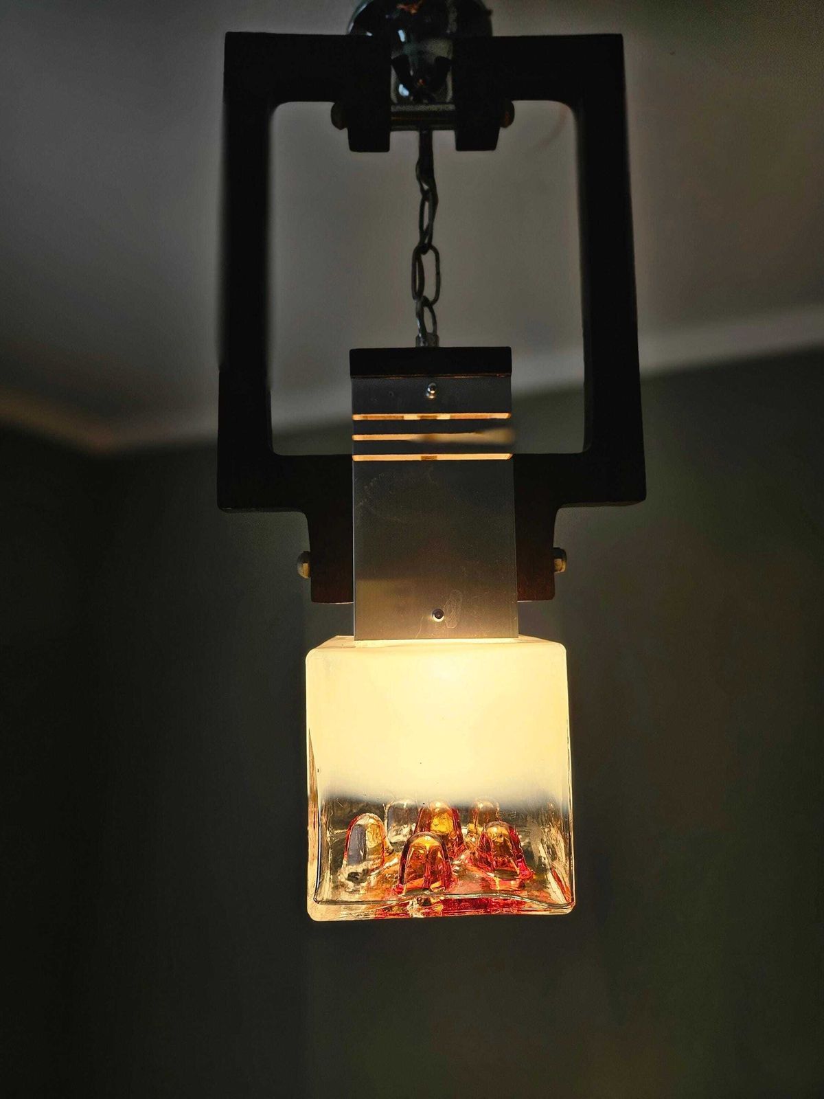 Vintage Mid-Century Hanglamp met Murano Glazen Kap photo buy