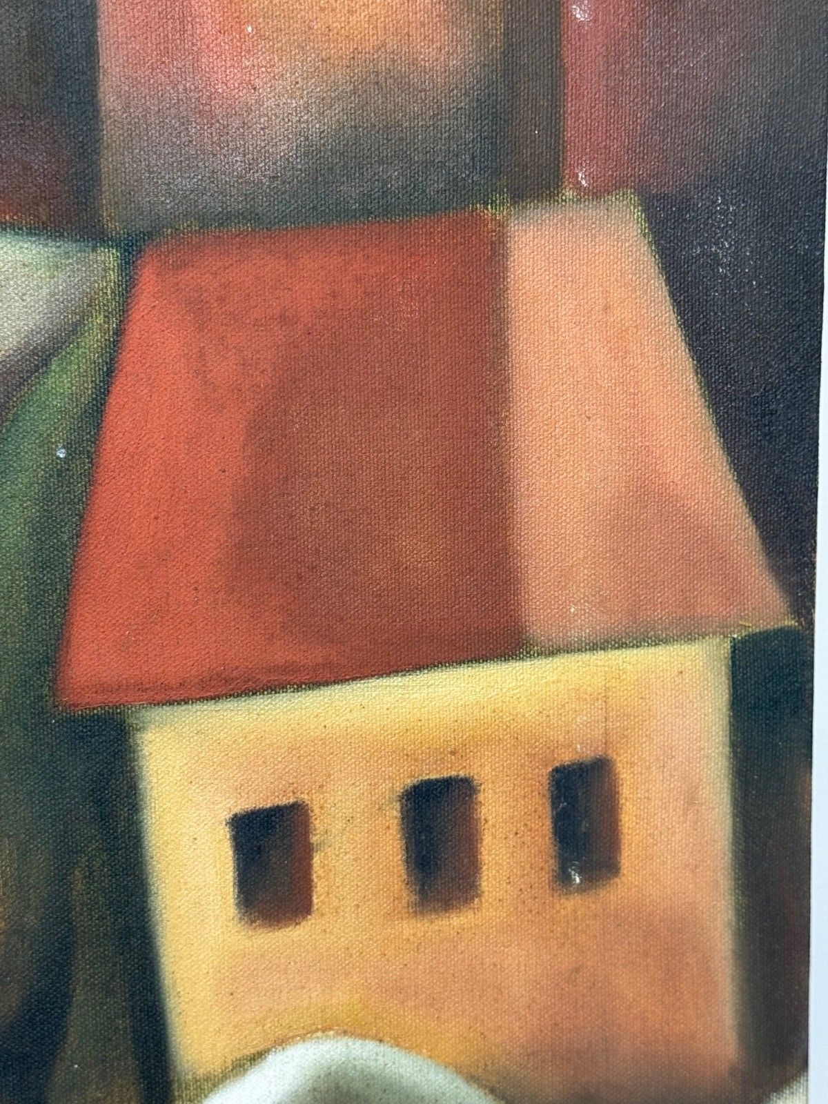 3500.0 Groot vintage olieschilderij naar voorbeeld van Picasso, cubistisch beïnvloed, cascaderend heuvelstadsdorp photo
