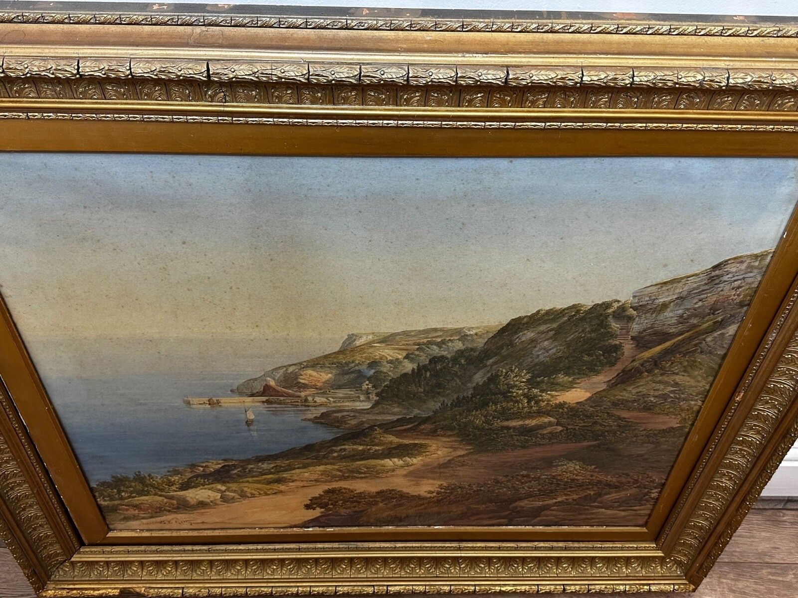 Groot aquarel kustlandschap Babbacombe Beach Devon, begin 20e eeuw, door Samuel Edward Kelly photo 4000.0