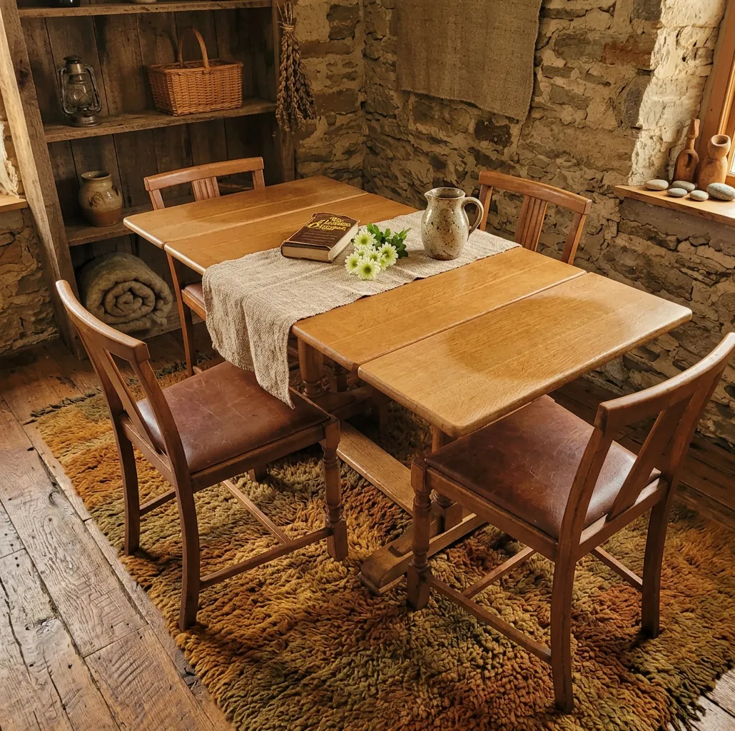 Antique Art Deco Draw Leaf Table With Matching Chair Set photo for sale