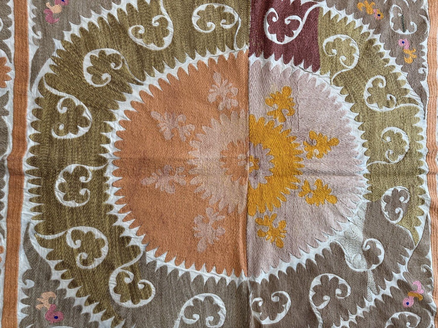 Handmade Green Orange Uzbek Suzani Tapestry 150 X 153 Cm photo furniture
