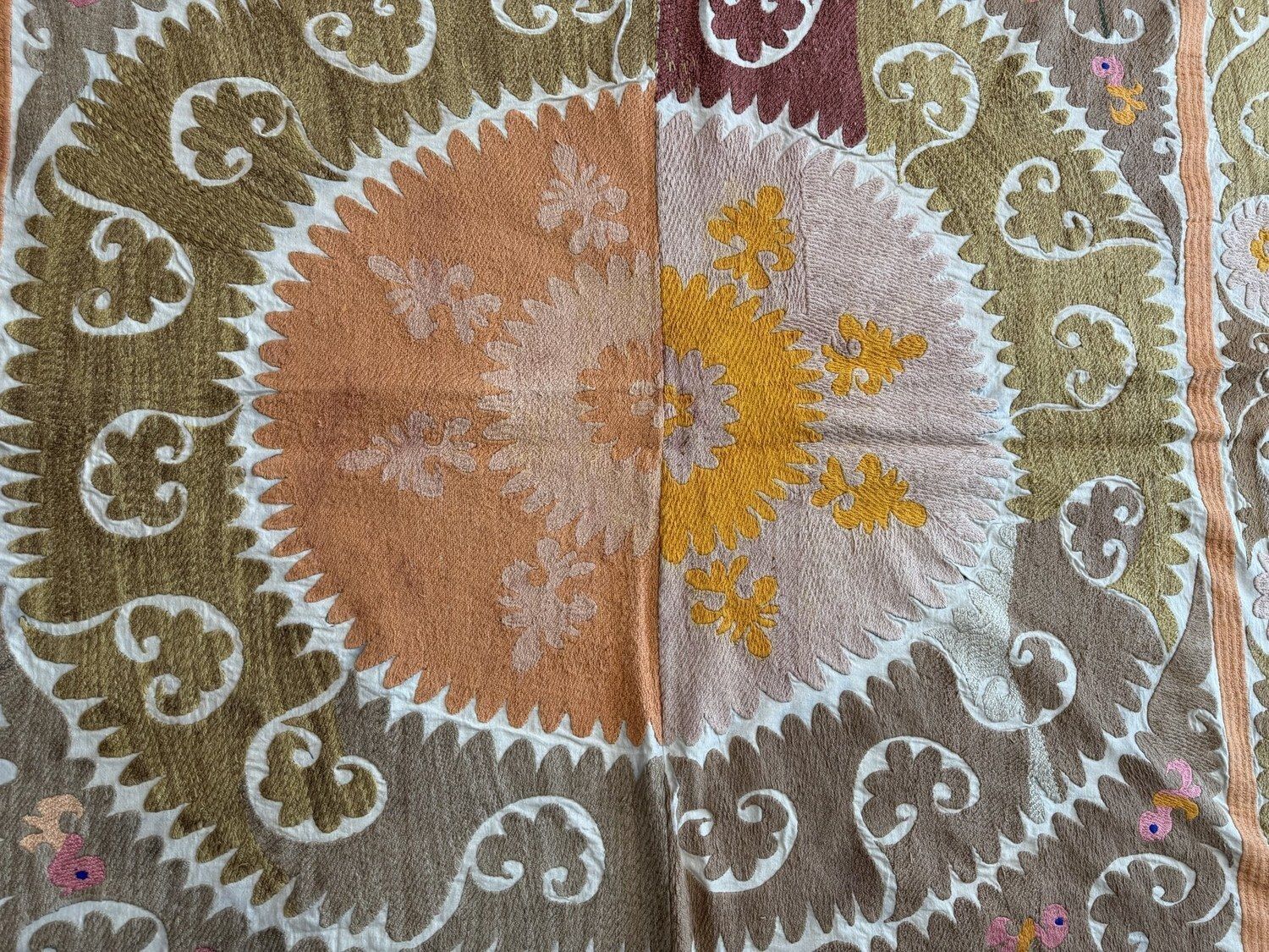 Handmade Green Orange Uzbek Suzani Tapestry 150 X 153 Cm photo buy