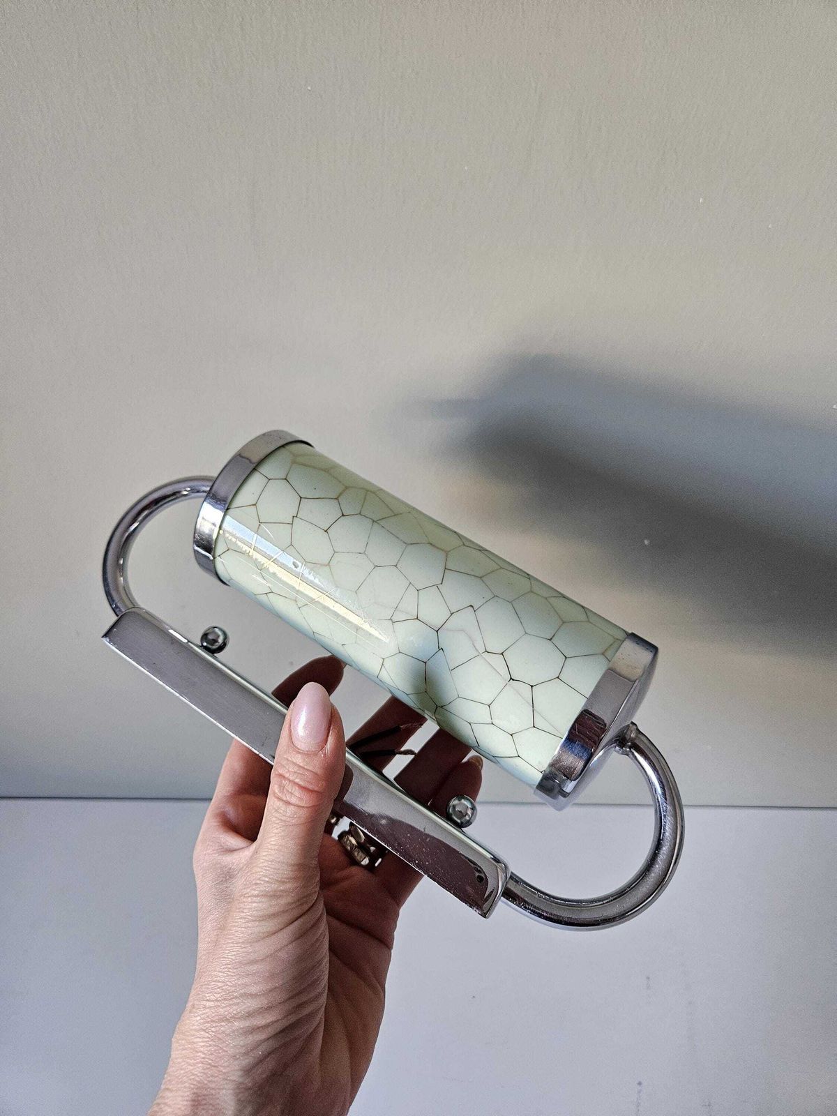 Vintage art deco wandlamp van groen glas en chroom photo 120.0