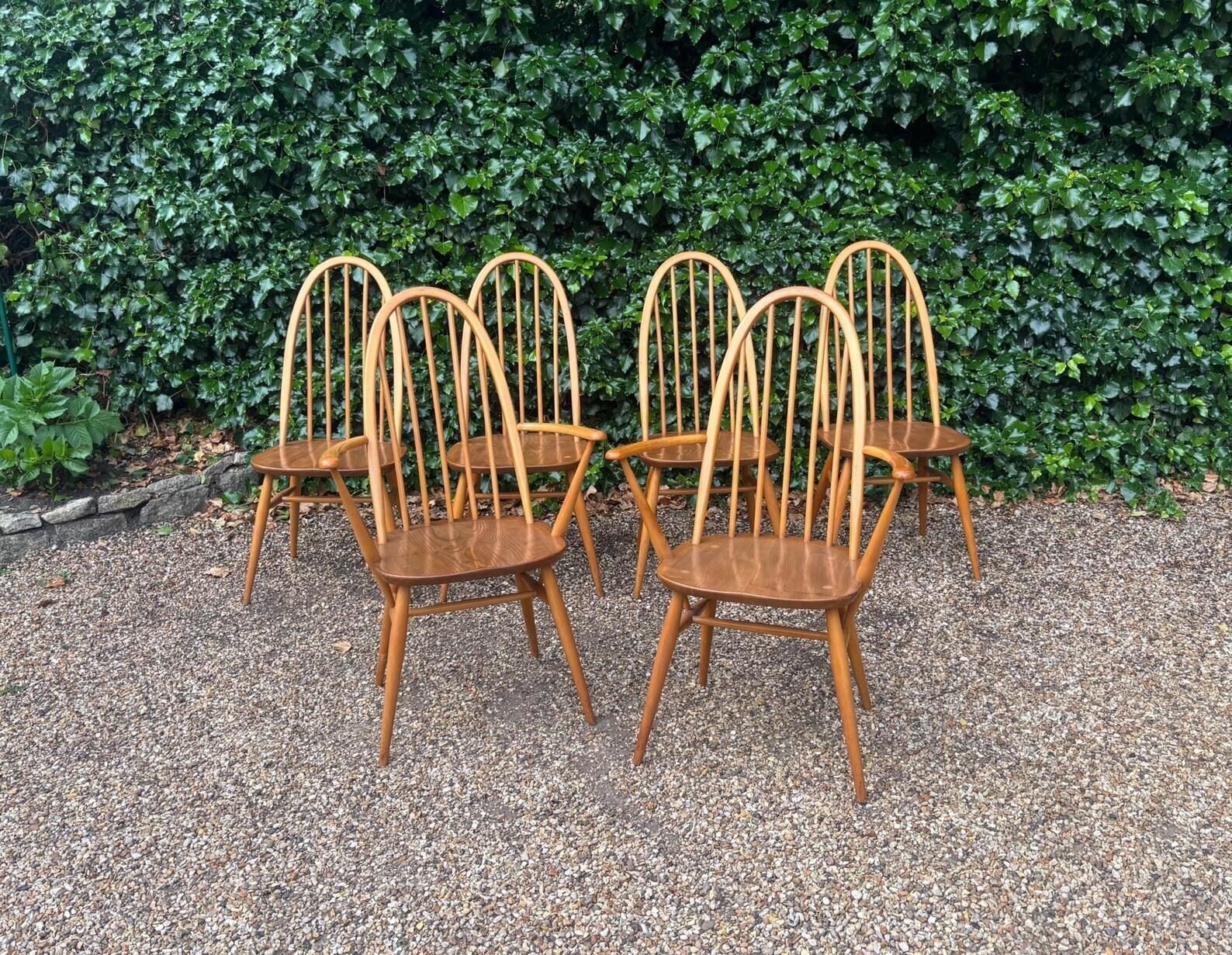 Set Of Six Ercol Windsor 365 Quaker Dining Chairs C.1960s