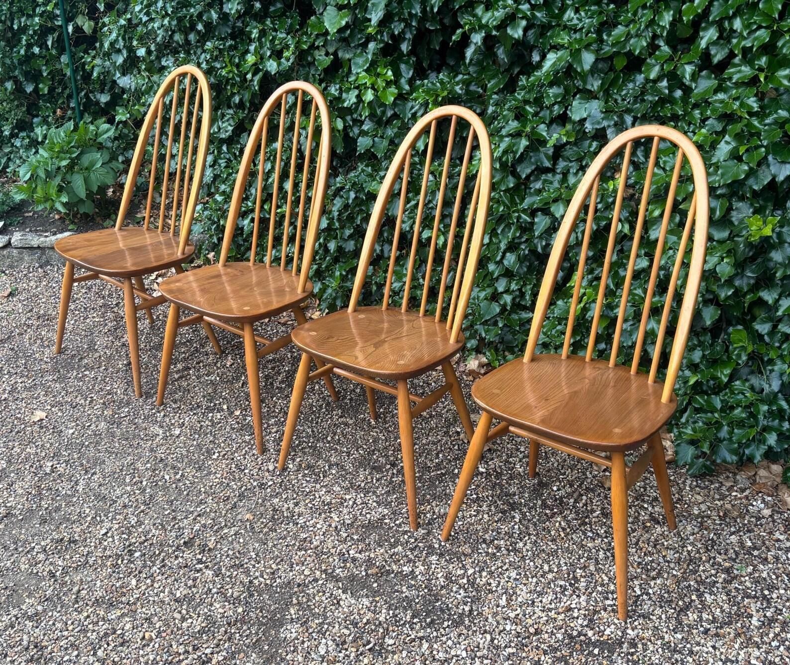Furniture Set Of Six Ercol Windsor 365 Quaker Dining Chairs C.1960s photo