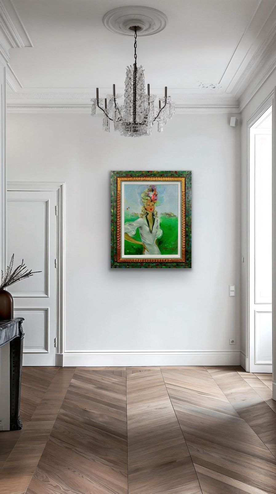 Art Dans l'entourage de Jean-Gabriel Domergue, 1889-1962. Peinture à l'huile encadrée, années 1950, représentant une élégante aux courses. photo