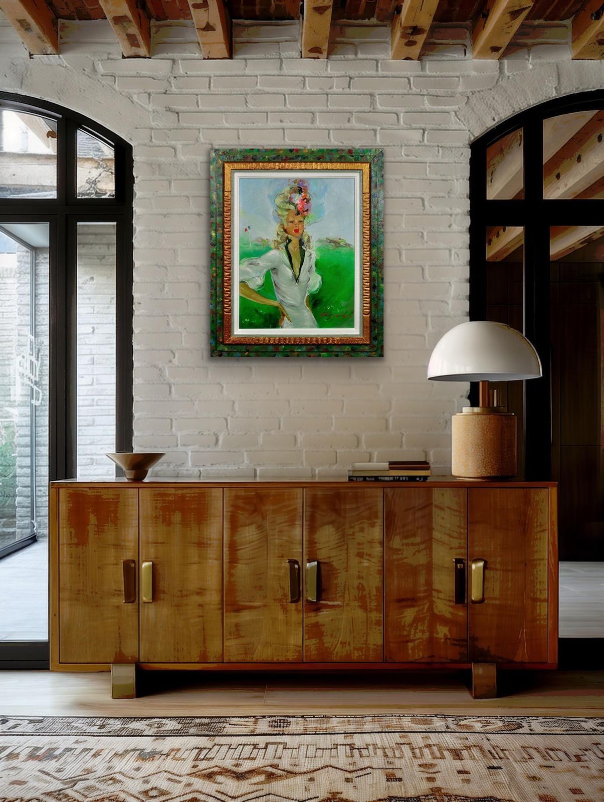 photo vintage Disciple Of Jean Gabriel Domergue 1889 To 1962. Framed 1950s Oil Painting Of A Fashionable Lady At The Races.