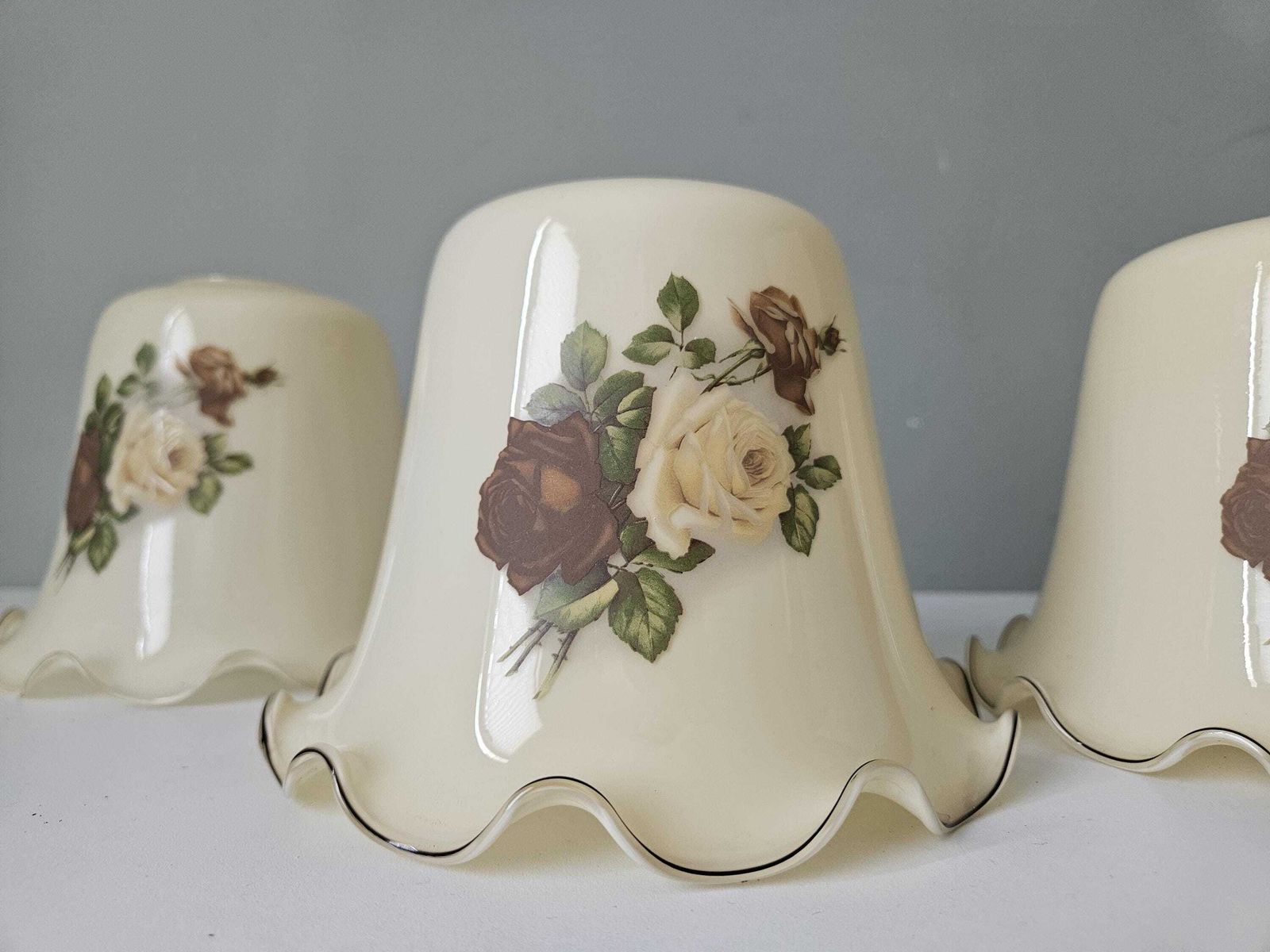 Set Of 4 / Vintage Cream Rose Floral Glass Lamp Shades Set, Cottagecore Lighting Decor photo furniture