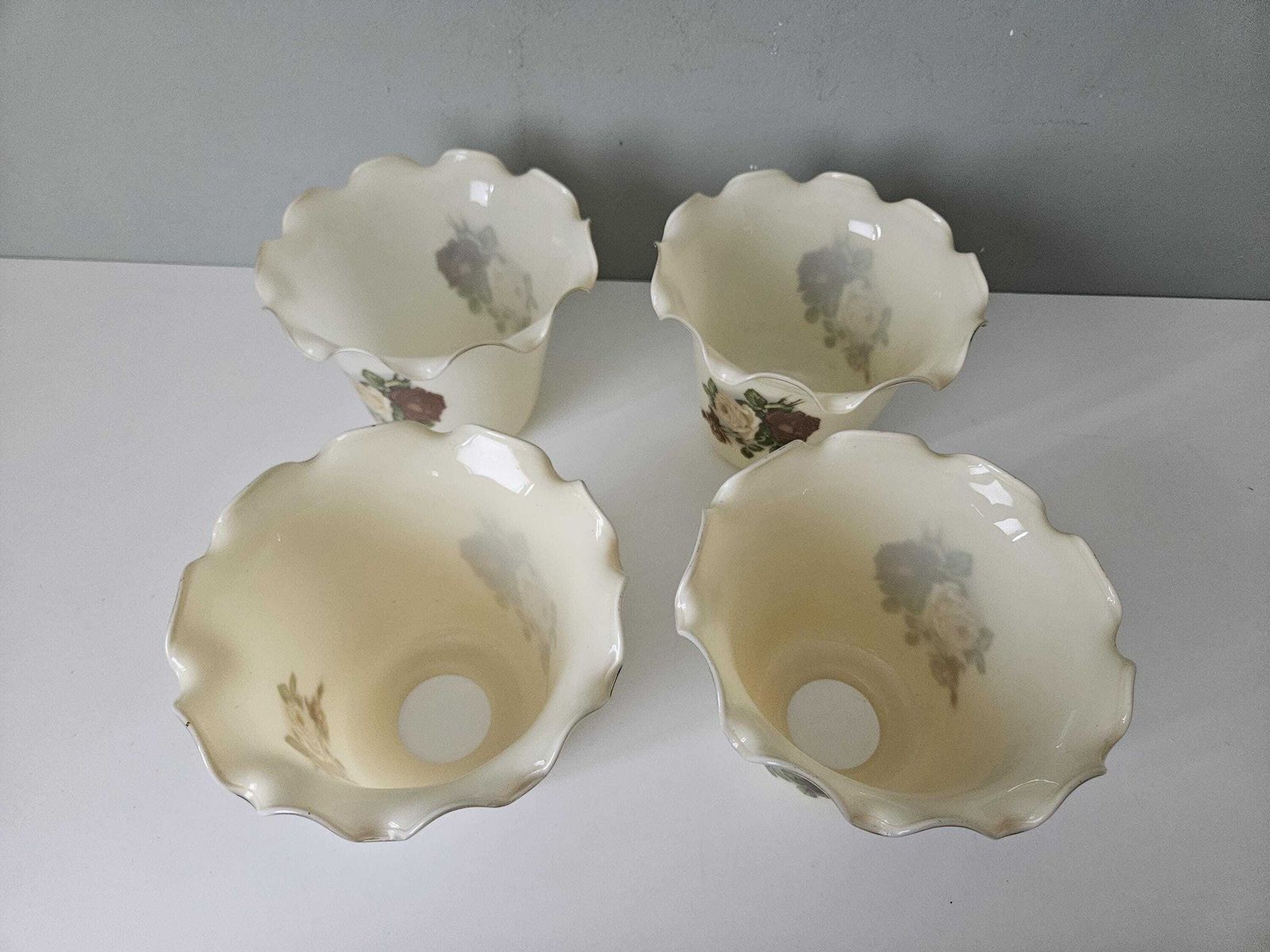 Set Of 4 / Vintage Cream Rose Floral Glass Lamp Shades Set, Cottagecore Lighting Decor photo 80.0