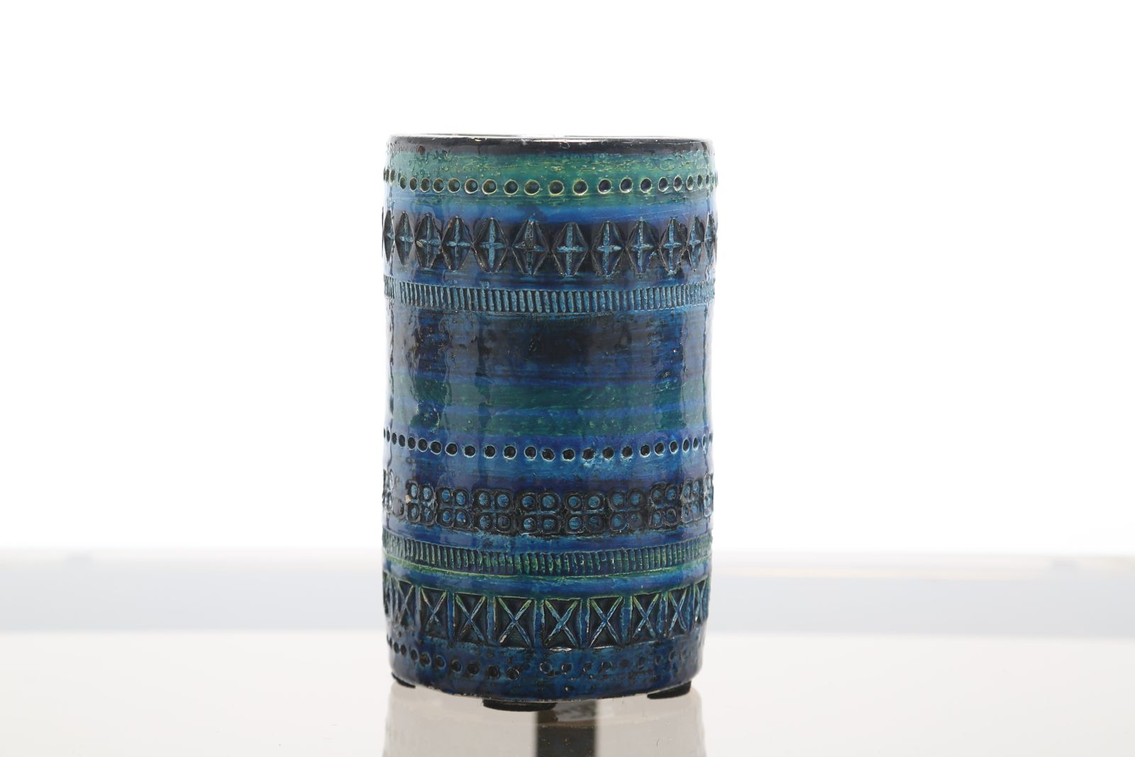 Mid-Century Aldo Londi voor Bitossi "Rimini Blu" keramische vaas, 17 cm hoog, Italië, jaren 1960