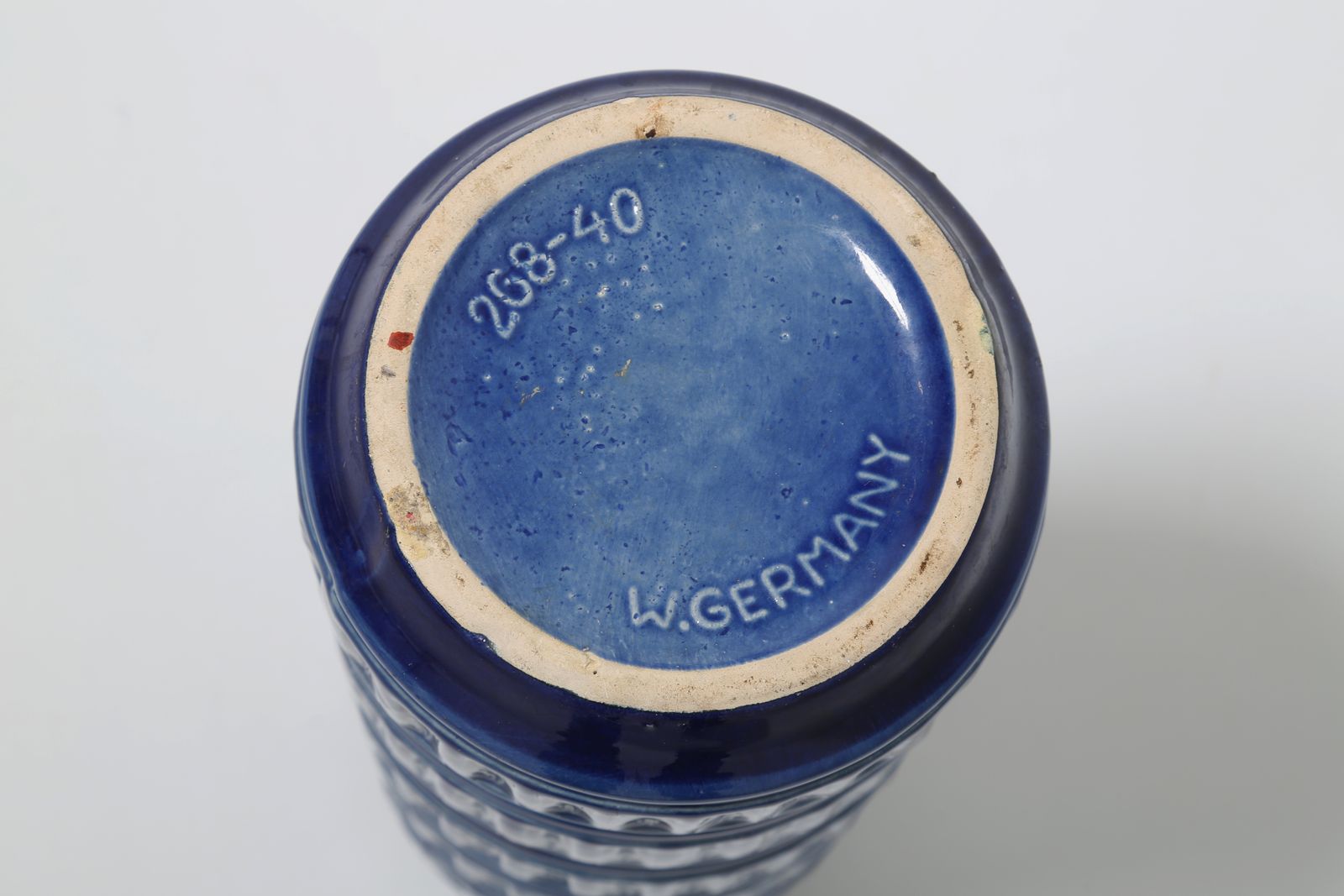 Home Decor Mid Century Modern Scheurich Cobalt Blue Geometric Relief Floor Vase, West Germany, 40cm photo