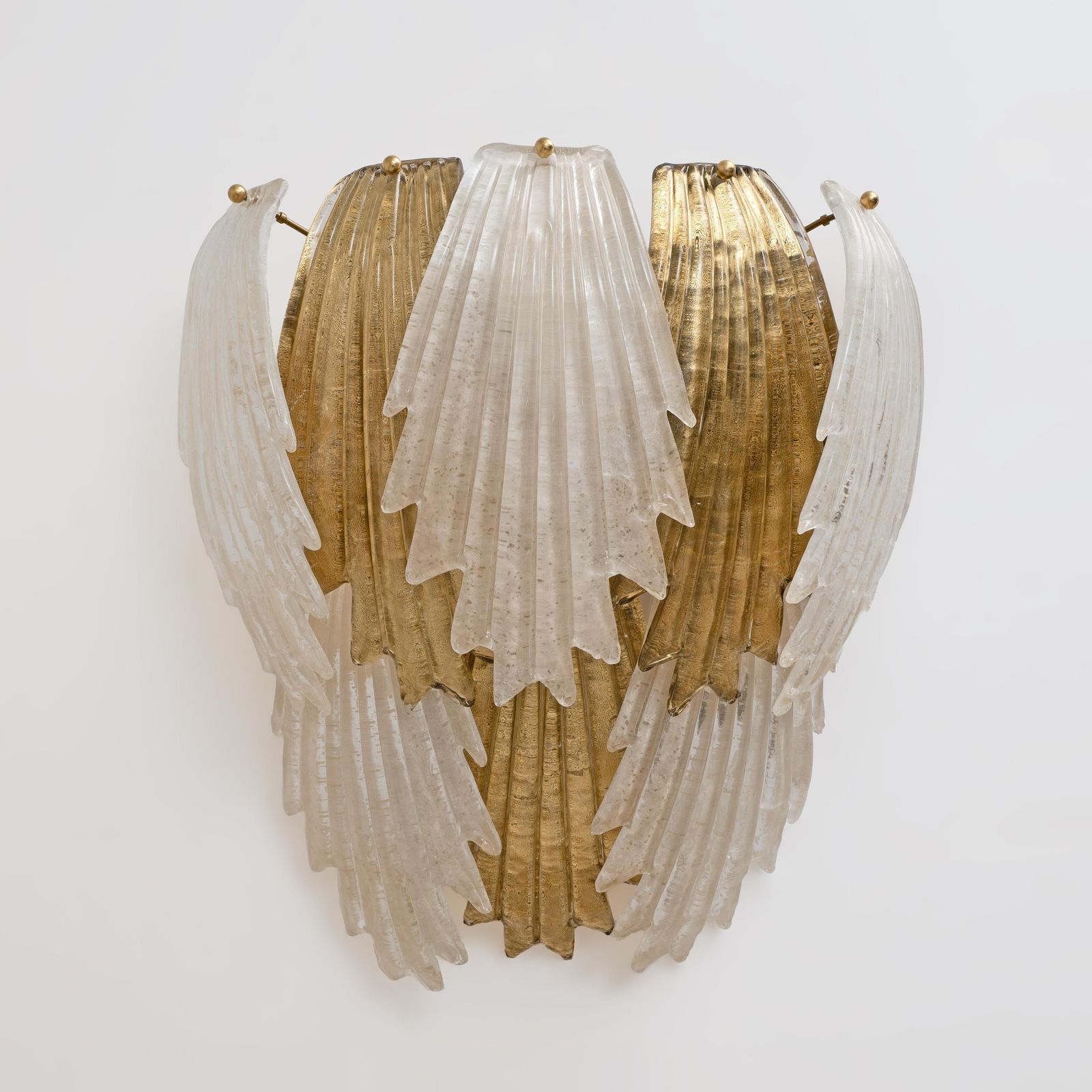 Italian Art Deco Style Murano Glass And Brass Leaf Wall Sconces, Pair photo furniture