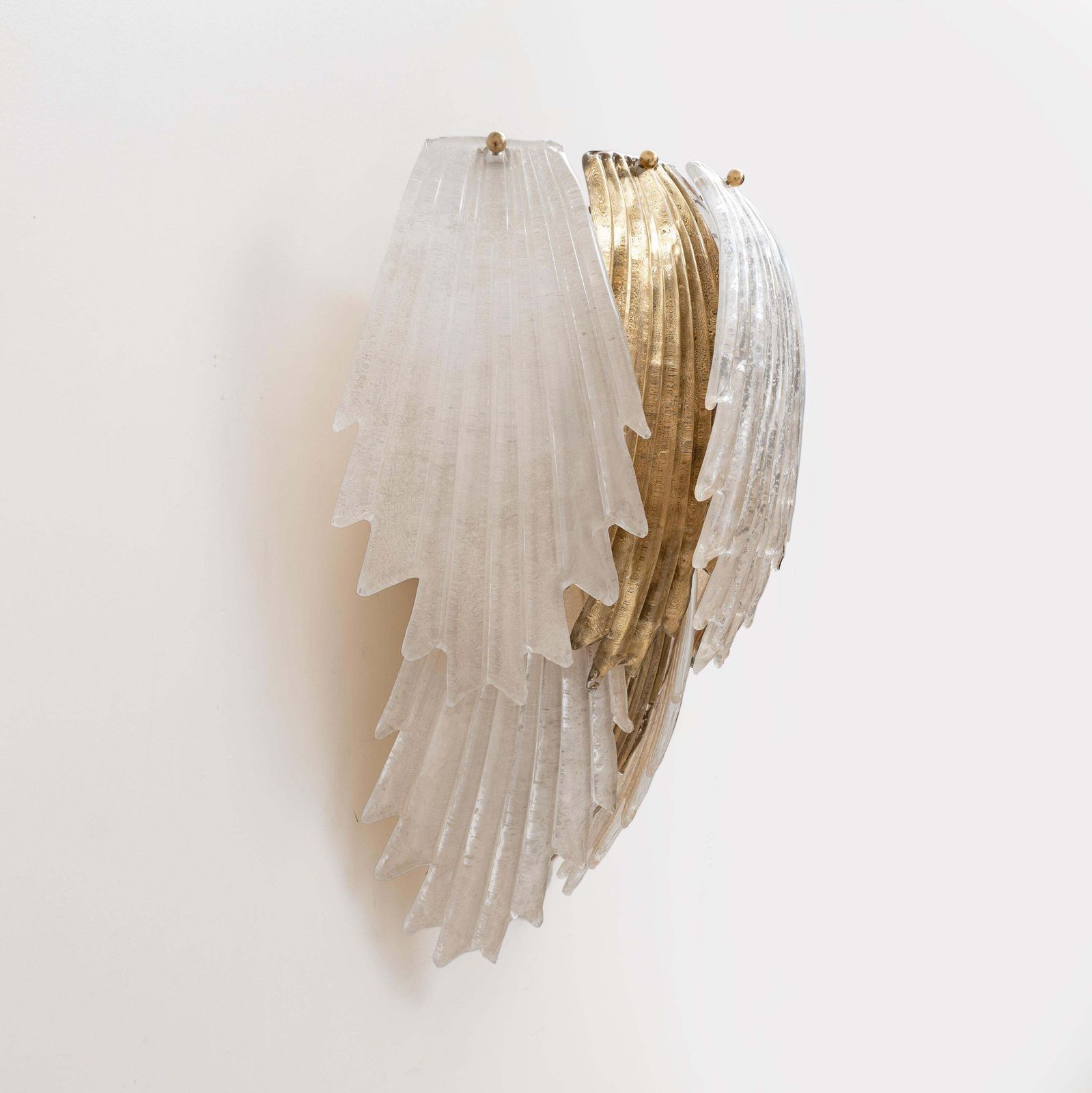 Italian Art Deco Style Murano Glass And Brass Leaf Wall Sconces, Pair photo Lighting