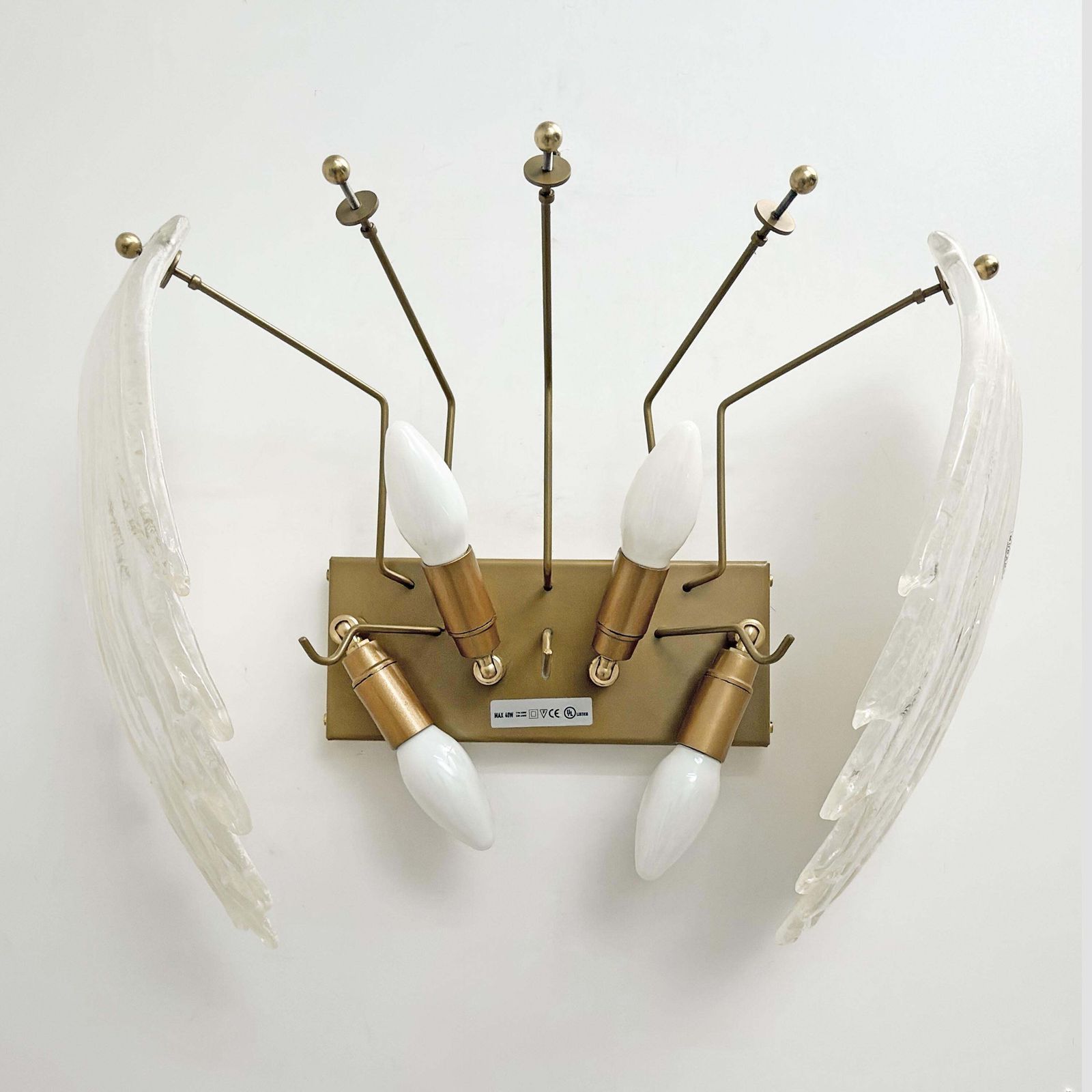 Lighting Italian Art Deco Style Murano Glass And Brass Leaf Wall Sconces, Pair photo