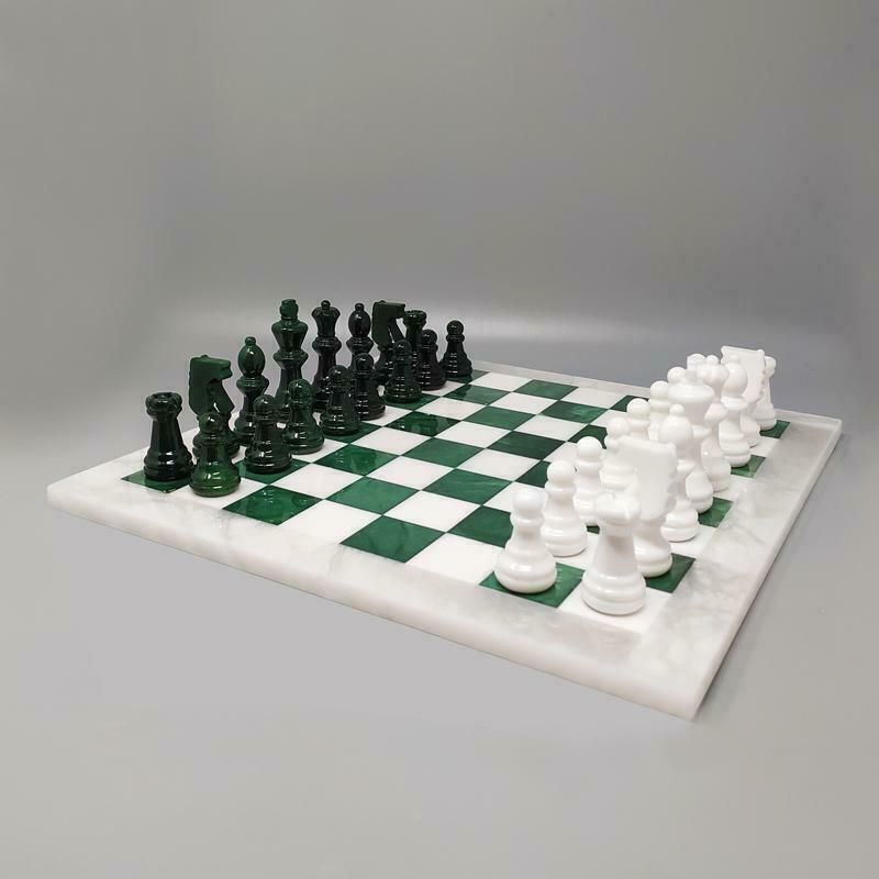 1970s Gorgeous Green And White Chess Set In Volterra Alabaster Handmade Made In Italy photo furniture