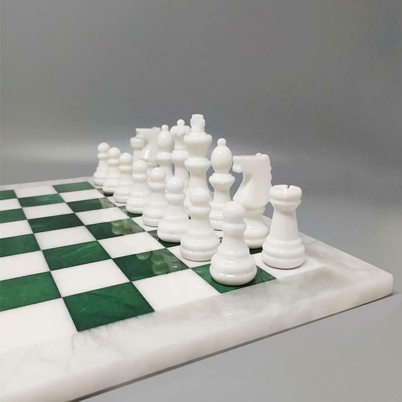 1970s Gorgeous Green And White Chess Set In Volterra Alabaster Handmade Made In Italy photo 823.0