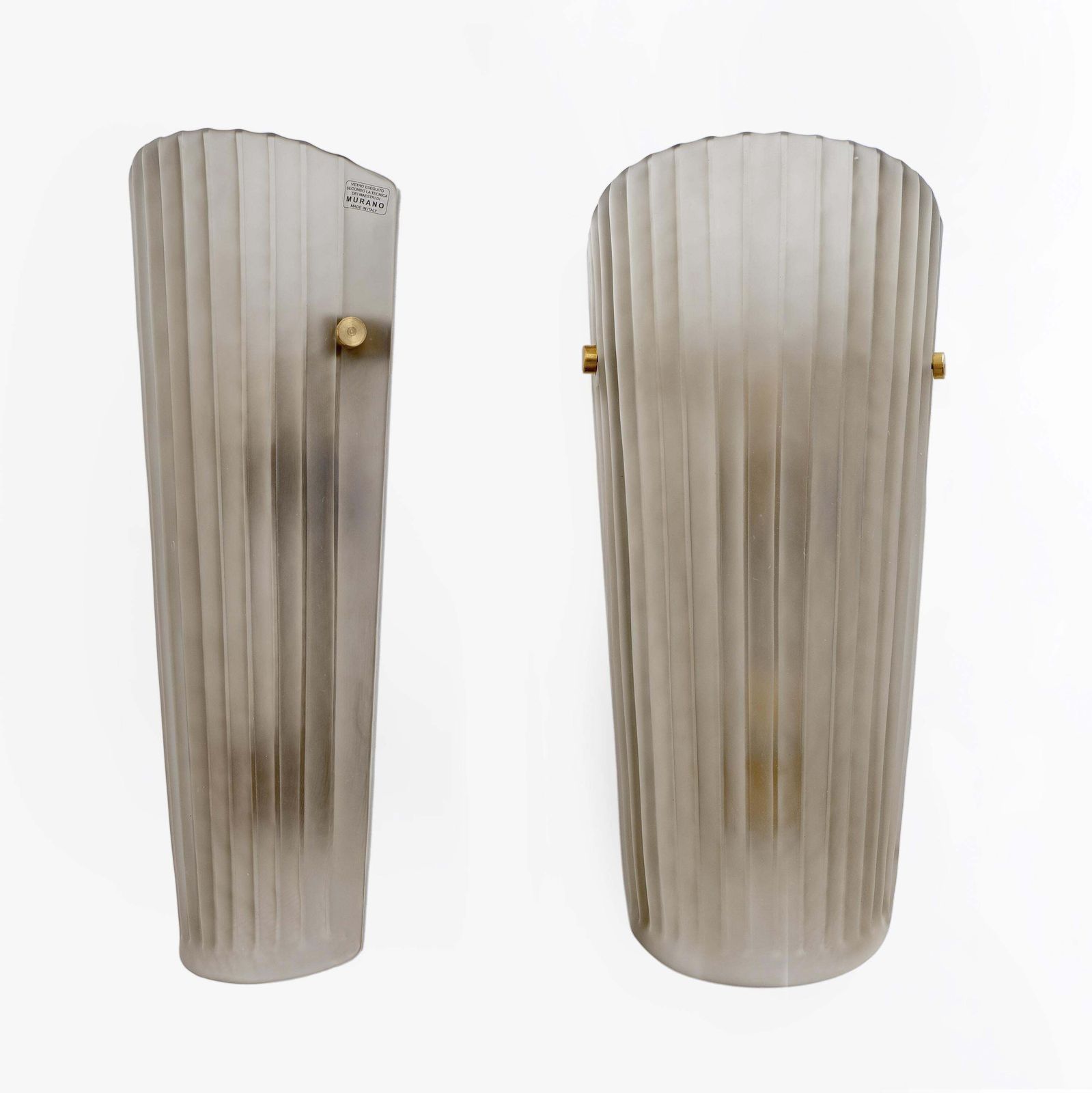 Pair Of Murano Glass Wall Sconces Satin Smoke Glass And Brass, Italy photo furniture