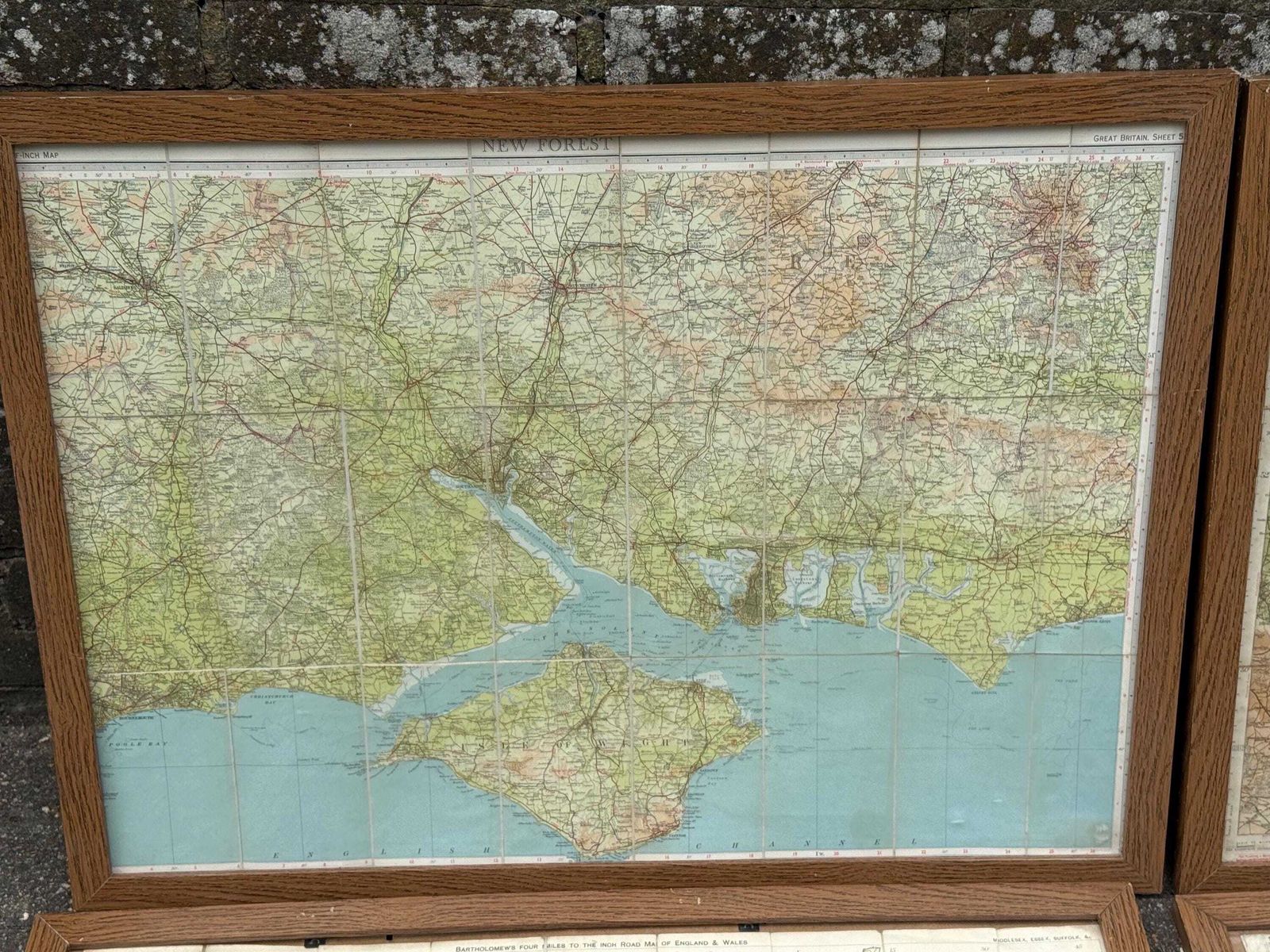 Set Of Four Large Vintage Framed Ordnance Survey Maps Southern England photo vinterior