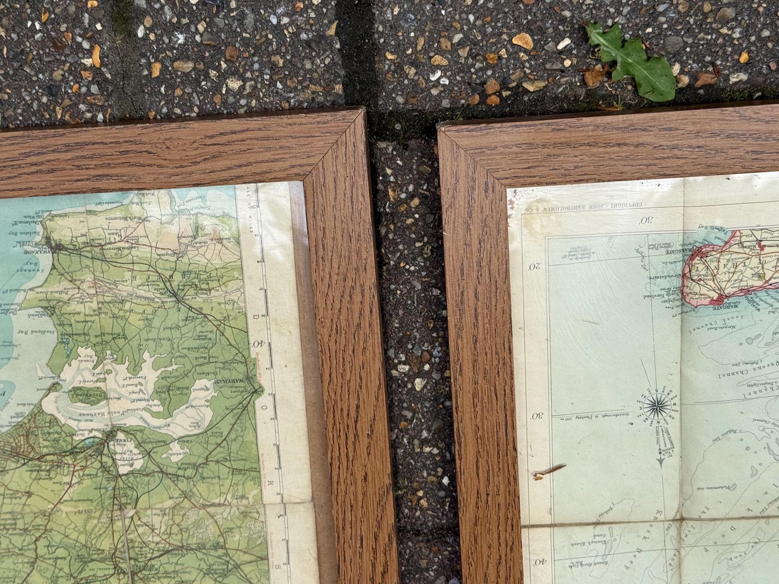 Art Set Of Four Large Vintage Framed Ordnance Survey Maps Southern England photo