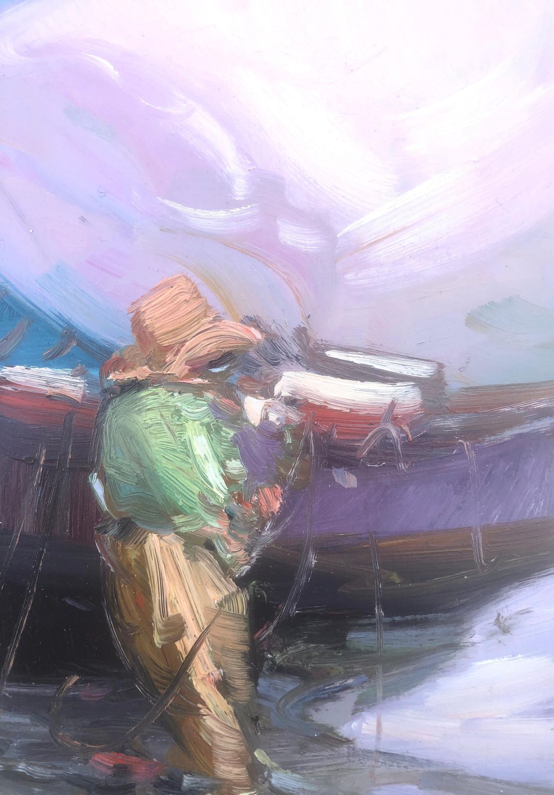 Gabriel Casarrubios Pêcheurs méditerranéens regagnant le rivage, peinture à l'huile impressionniste espagnole, vers 2000 photo furniture