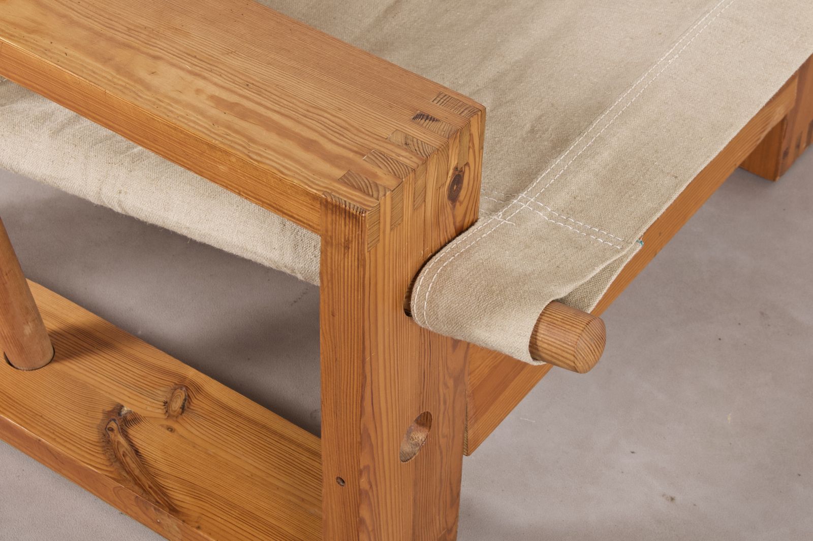 Mid-Century Modern Dutch Pine And Canvas Lounge Chair By Ate Van Apeldoorn, 1960s photo vintage