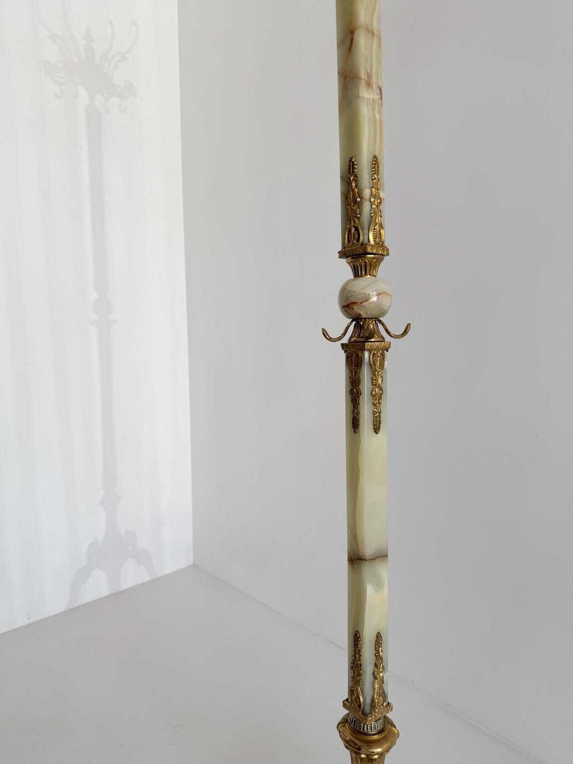 1977.0 Vintage Italian Onyx Marble And Brass Hall Tree Decorative Coat Rack Statement Entryway Piece photo