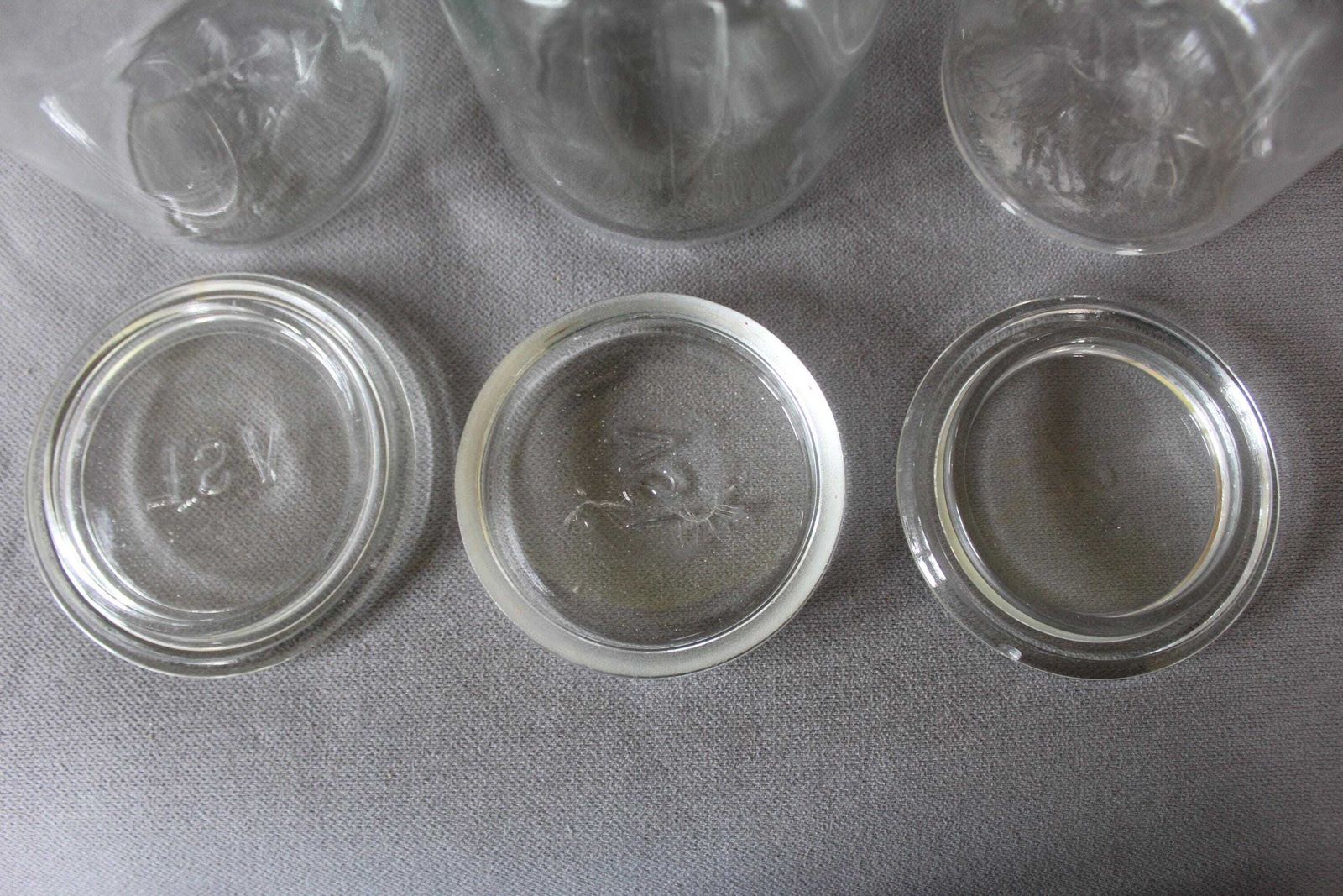 81.0 Set van 3 zeldzame vintage Val Saint Lambert glazen weckpotten met deksel en metalen sluitingen, inhoud 1 liter, 1932, voorraadpot / keukenpot photo
