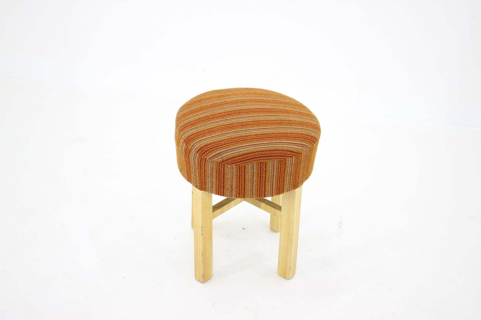 Tabouret rond mid-century tchécoslovaque en tissu rayé, années 1960 photo 200.0