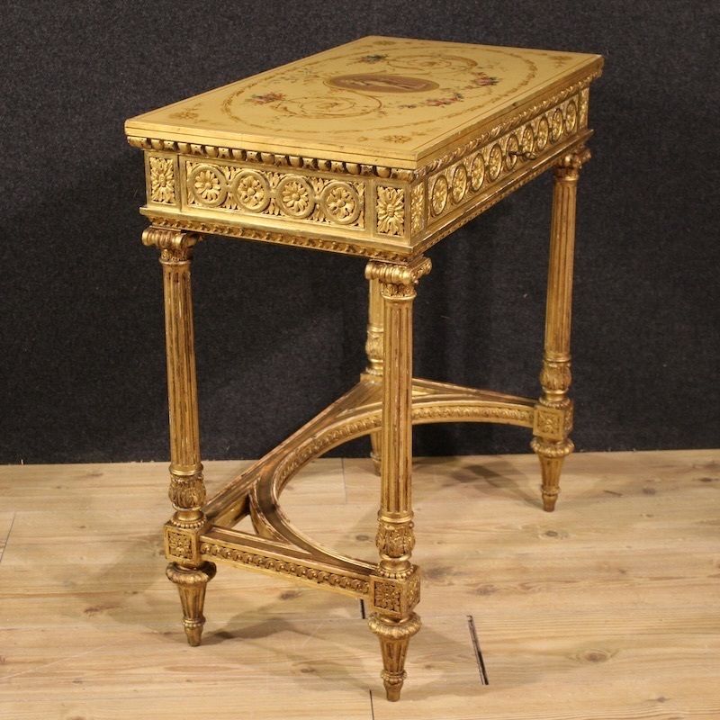 photo for sale French Lacquered And Gilded Side Table By Sormani In The Louis XVI Style