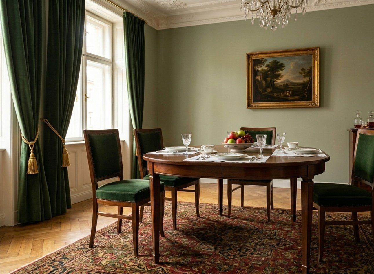 Biedermeier eetkamerstoelen in donkergroen fluweel, jaren 1940, set van 4 photo for sale