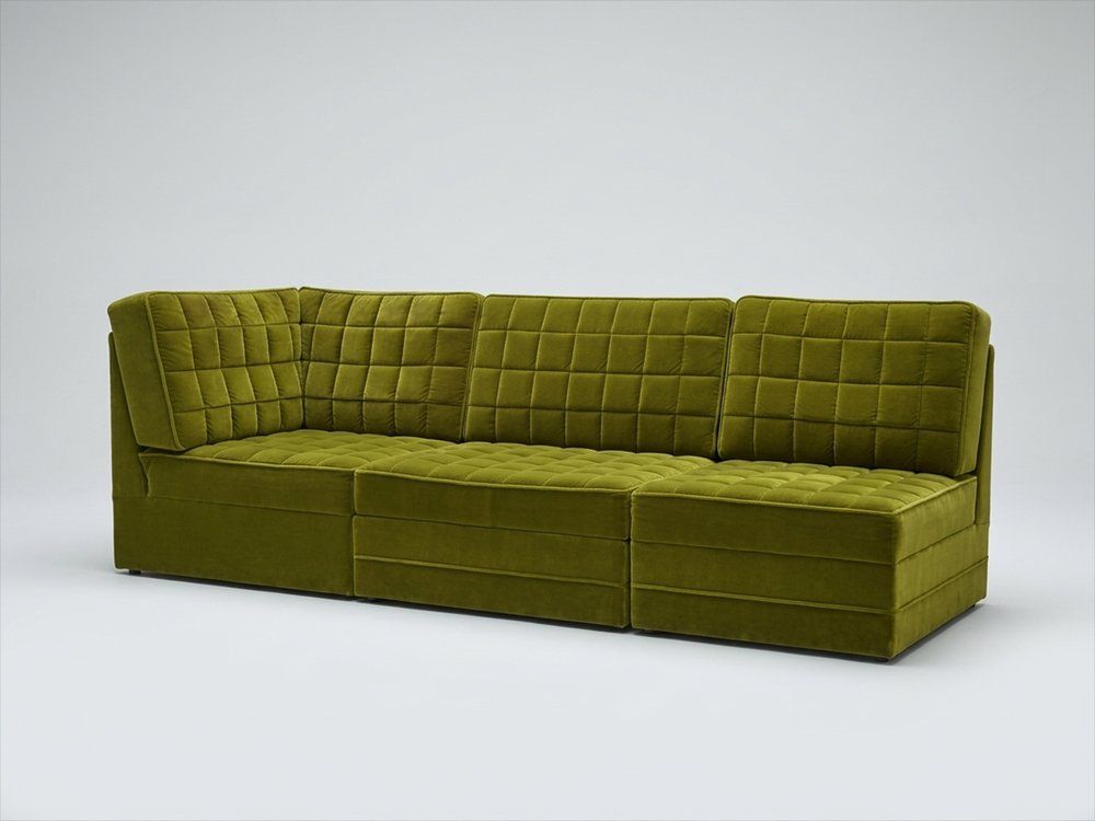 Mid Century Modern Modular Sofa In Olive Green Velvet, 1970, Set Of 3
