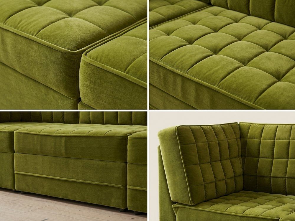 Mid Century Modern Modular Sofa In Olive Green Velvet, 1970, Set Of 3 photo for sale