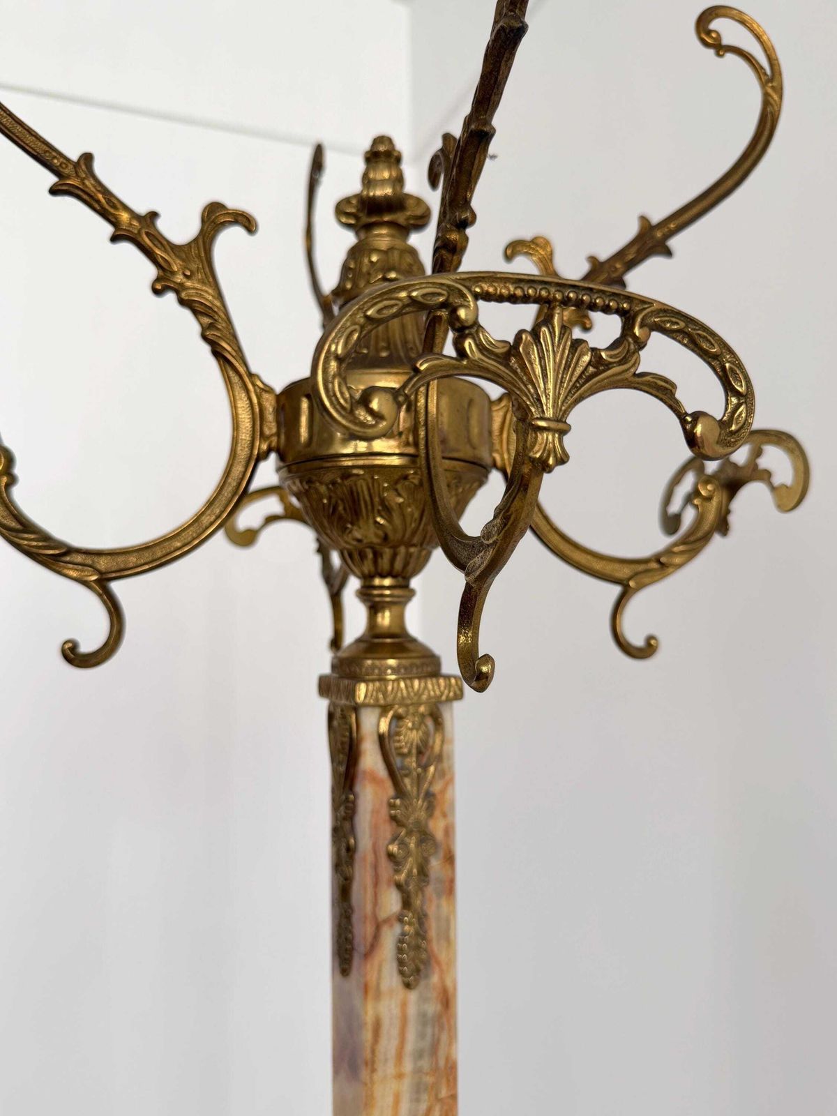 Vintage Italian Brass & Marble Coat Rack, Rotating Crown Hall Tree, Ornate Four Leg Base, Luxury Entryway Stand photo 1977.0