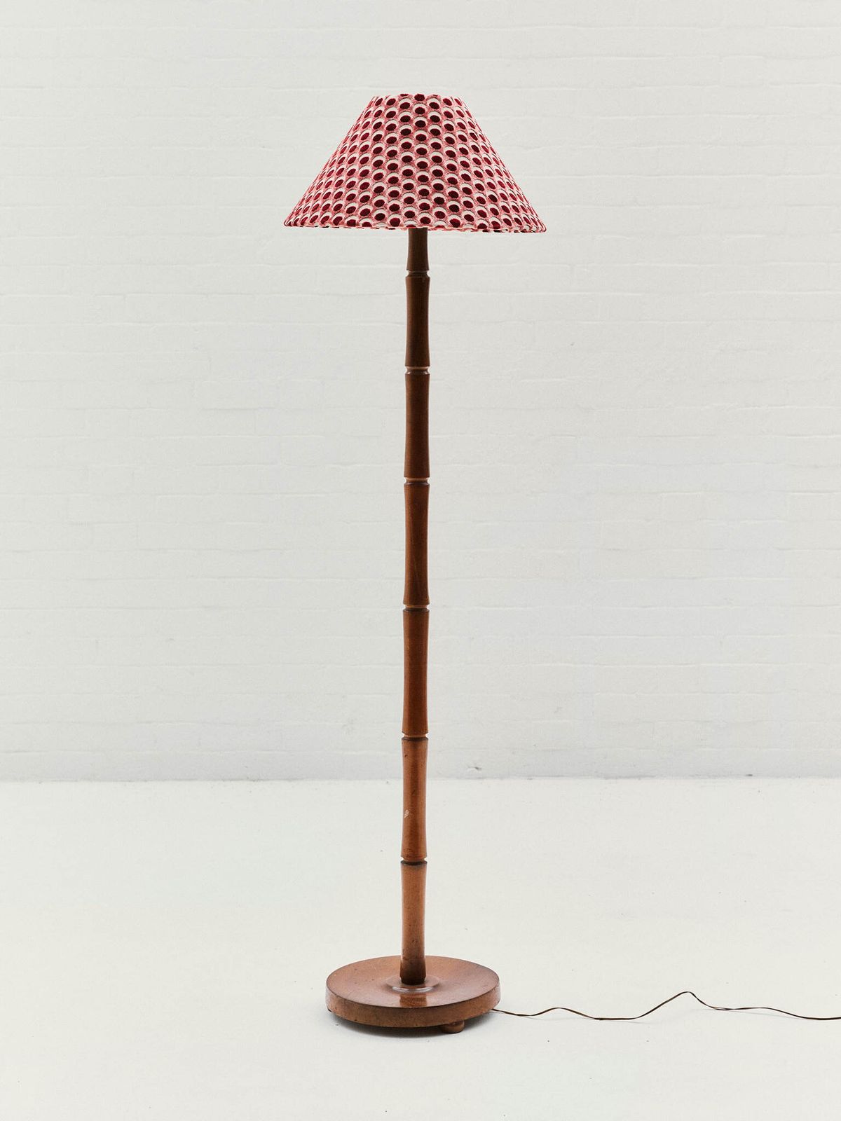 Retro 1960s Beech Standard Lamp With Bespoke Liberty Lampshade In Ottoman Spot