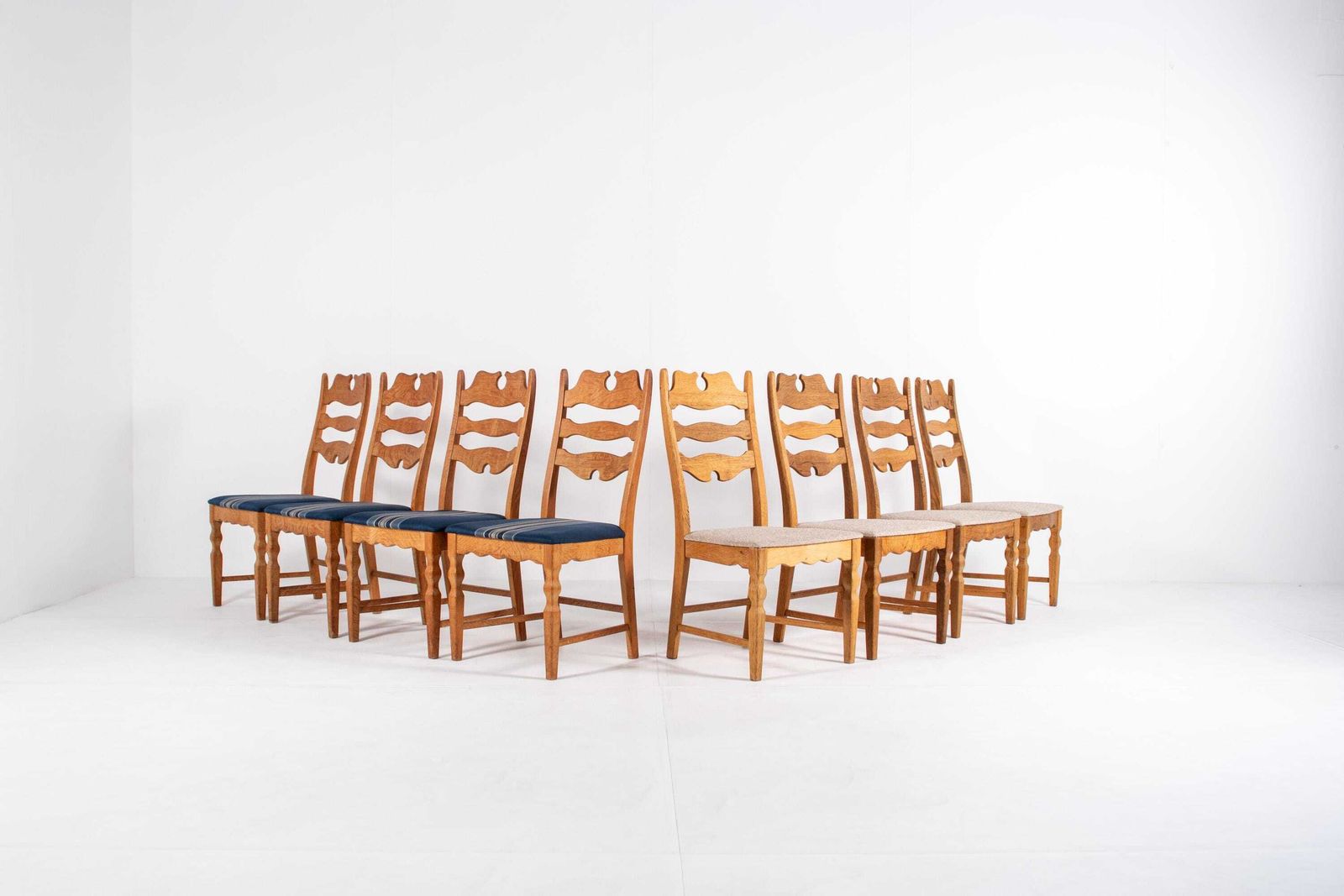 Set Of 8 Danish Oak Chairs By Henning Kjærnulf, Denmark, 1960s – Reupholstery Available