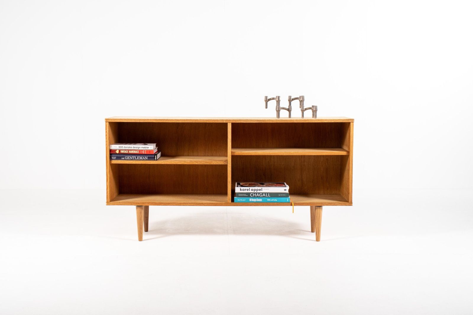 Vintage Low Oak Bookcase / Tv Stand, Denmark, 1960s