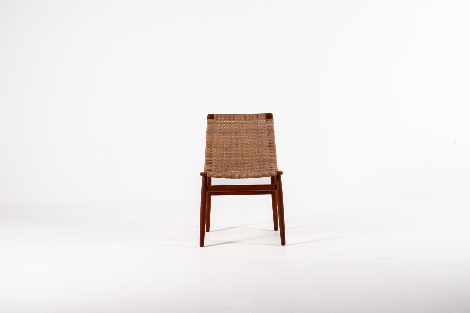 Jørgen Høj Teak And Rattan Chair For Thorald Madsen, Copenhagen Denmark 1950's photo vinterior