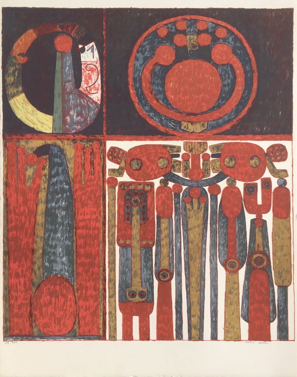 Pierre Courtin Signed Lithograph Trois Moins Six 1970